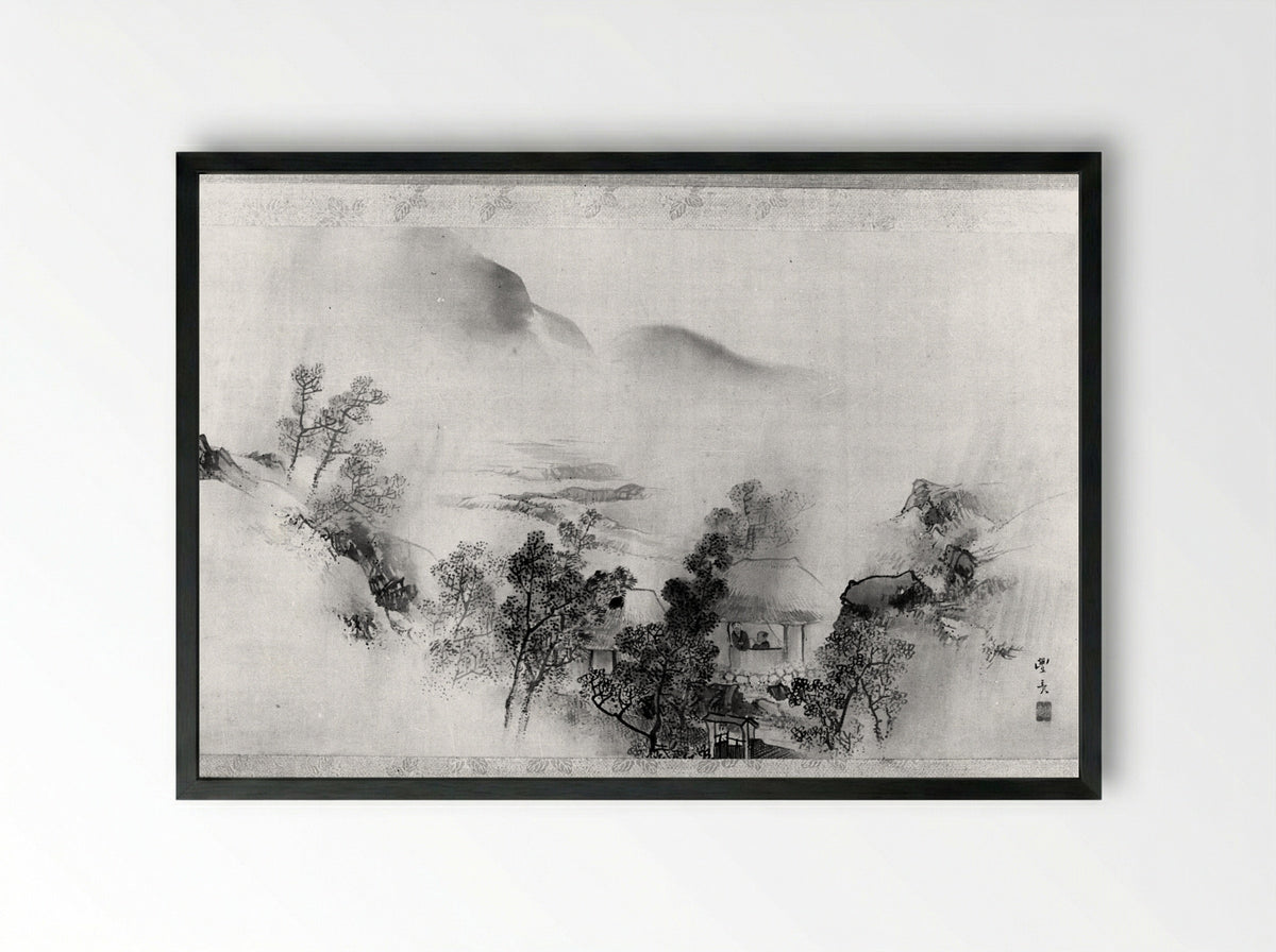 Autumn Landscape - Okamoto Toyohiko - Framed Print Black