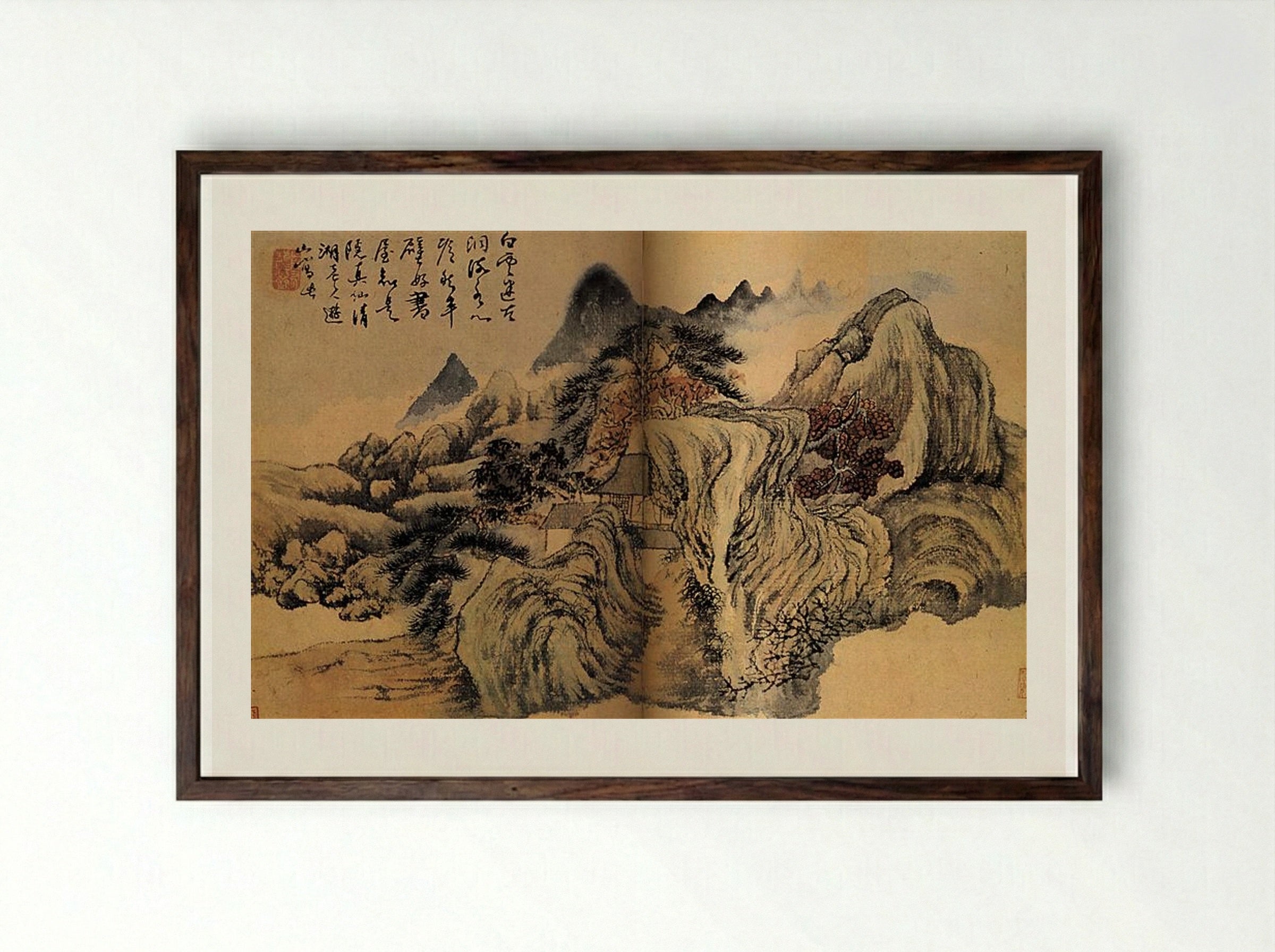 Autumn Mountain - Shitao - Framed Print Dark Wood
