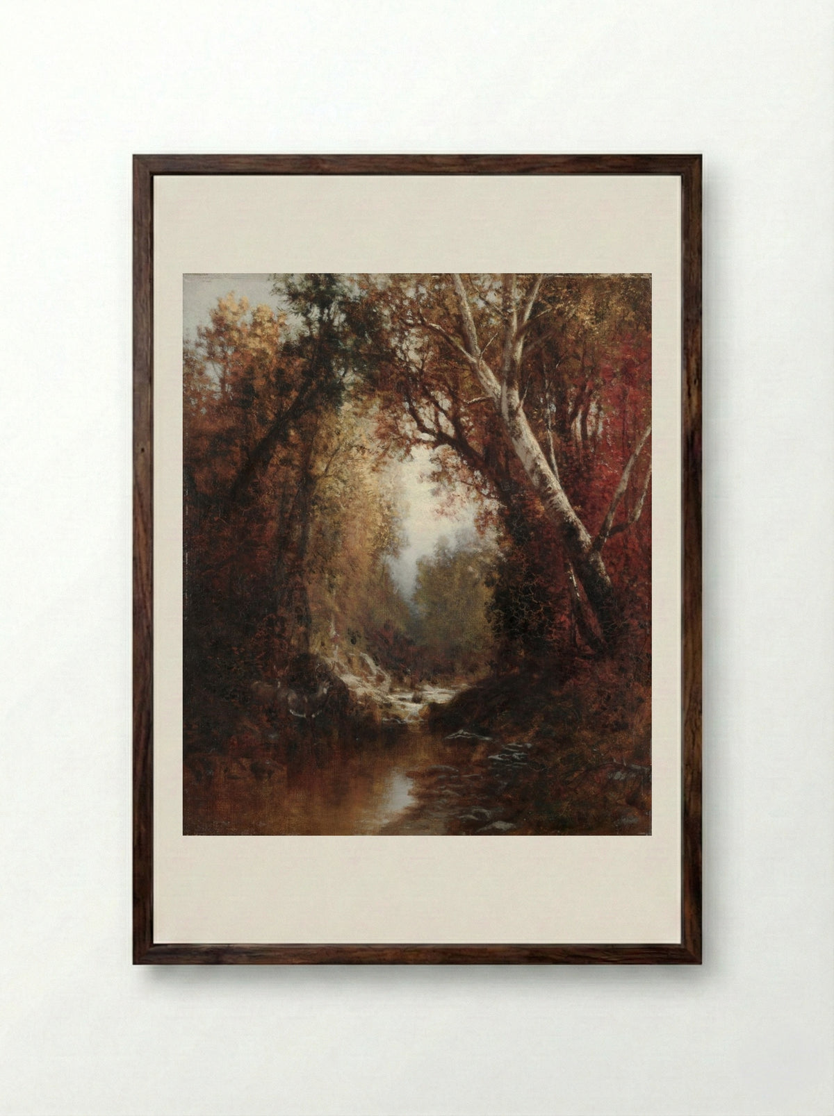 Autumn Scene in the Adirondacks - William Hart - Framed Print Dark Wood