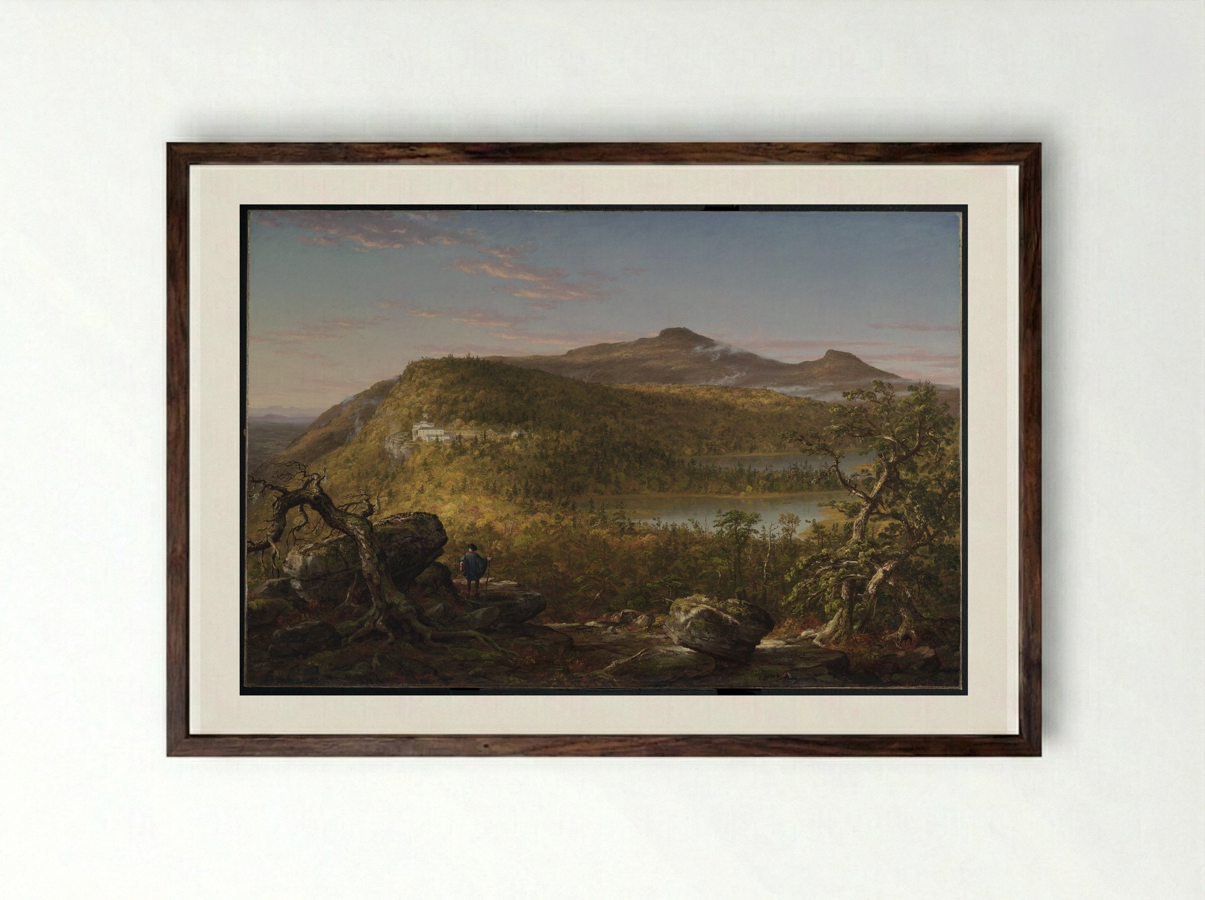 Autumn Twilight View of Copway Peak - Thomas Cole - Framed Print Dark Wood