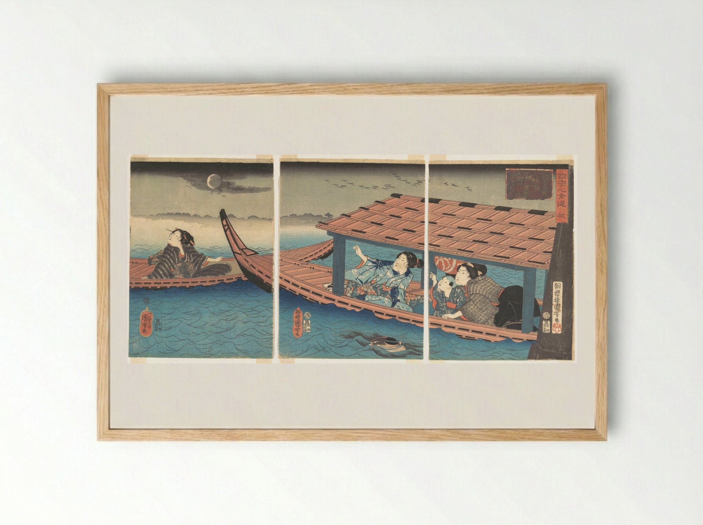 Autumn, from the series Women’s Pleasures of the Four Seasons - Utagawa Kuniyoshi - Framed Print Wood