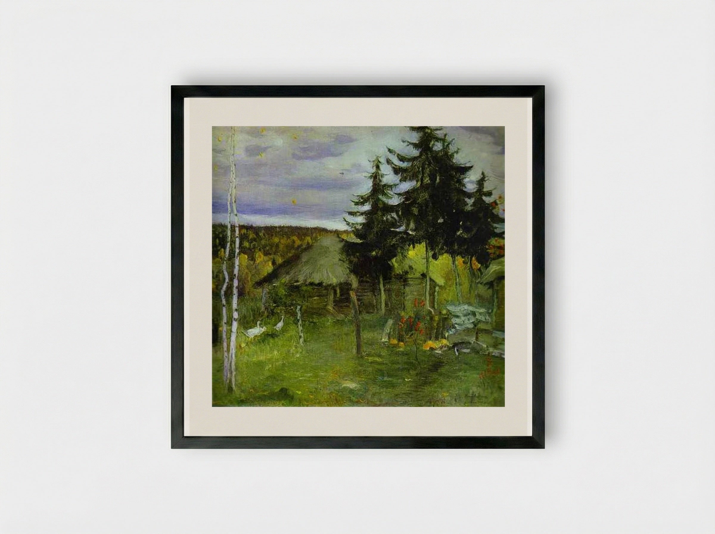 Autumn in a Village - Mikhail Nesterov - Framed Print Black