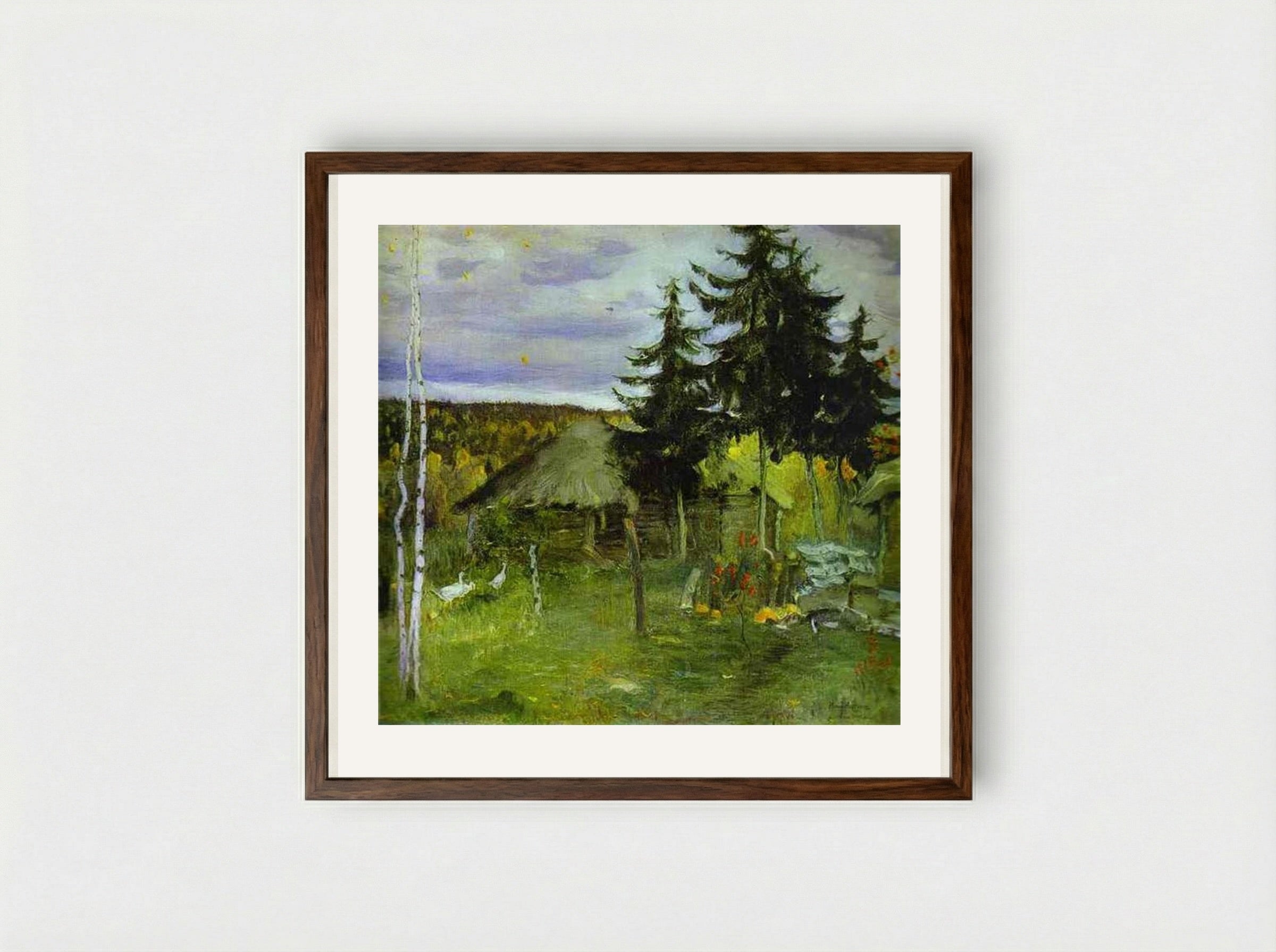 Autumn in a Village - Mikhail Nesterov - Framed Print Dark Wood