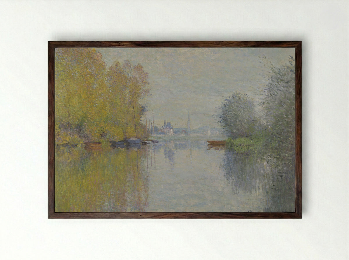 Autumn on the Seine at Argenteuil - Claude Monet - Framed Print Dark Wood