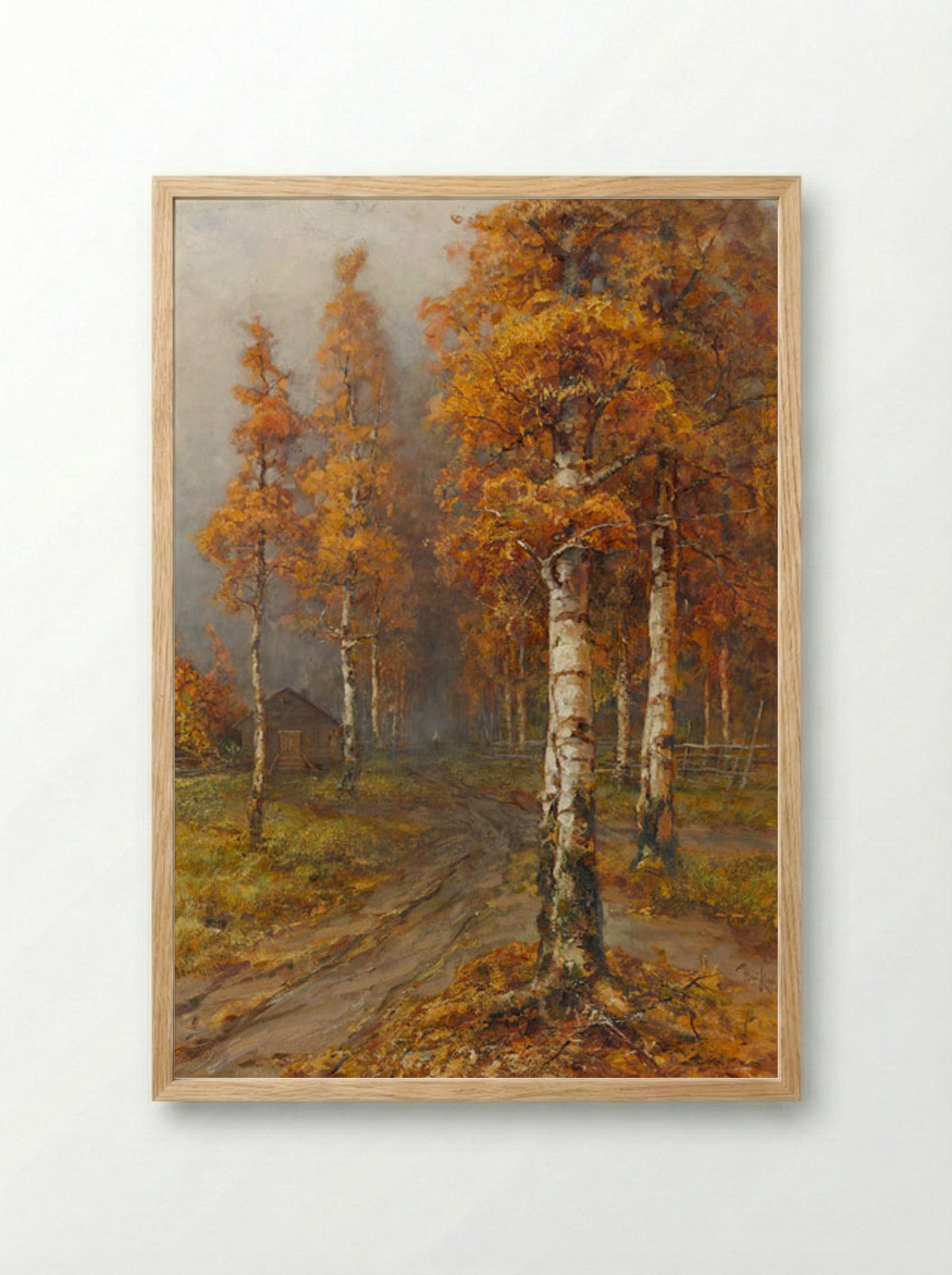 Autumnal Forest Path with Birch Trees - Julius Sergius von Klever - Framed Print Wood