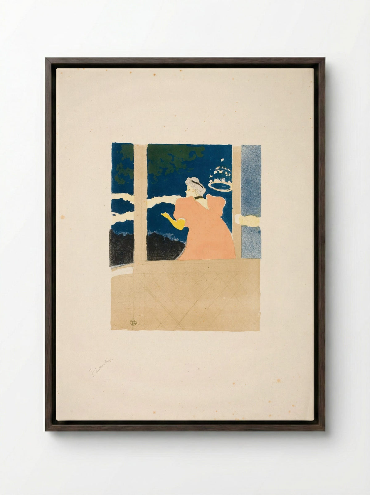 Aux Ambassadeurs - Chanteuse au café-concert - Henri de Toulouse-Lautrec - Framed Canvas Dark Wood