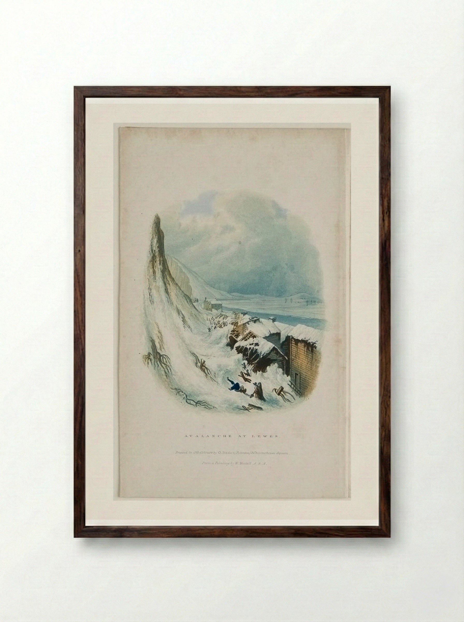 Avalanche at Lewes - George Baxter - Framed Print Dark Wood