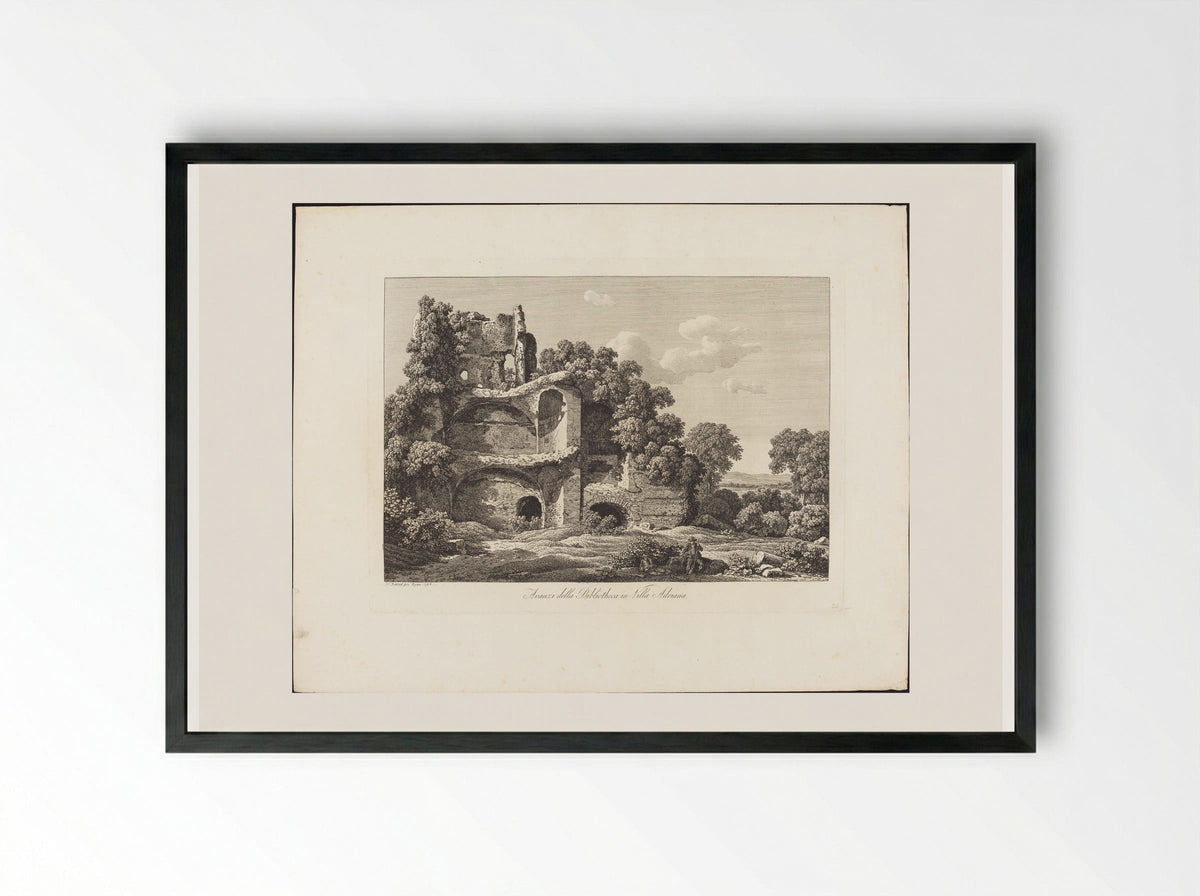 Avanzi della bibliotheca in villa Adriana - Johann Christian Reinhart - Framed Print Black
