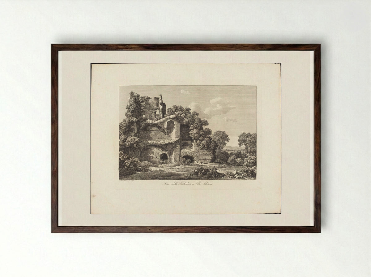 Avanzi della bibliotheca in villa Adriana - Johann Christian Reinhart - Framed Print Dark Wood