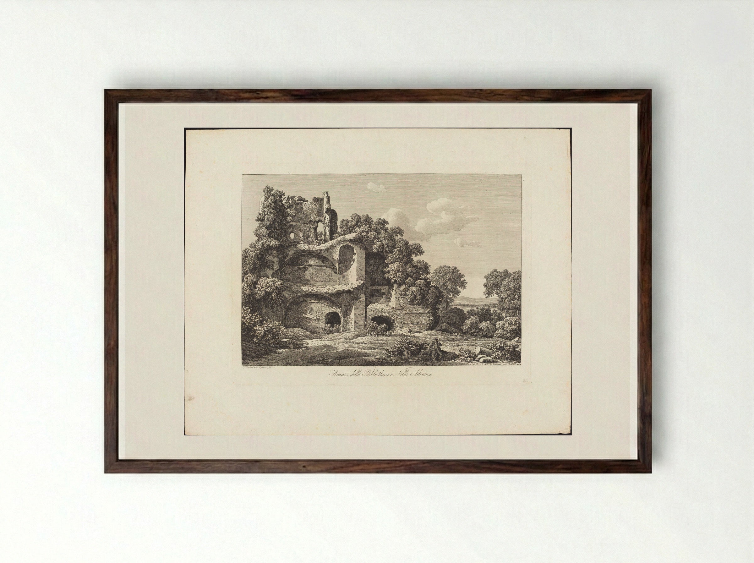 Avanzi della bibliotheca in villa Adriana - Johann Christian Reinhart - Framed Print Dark Wood