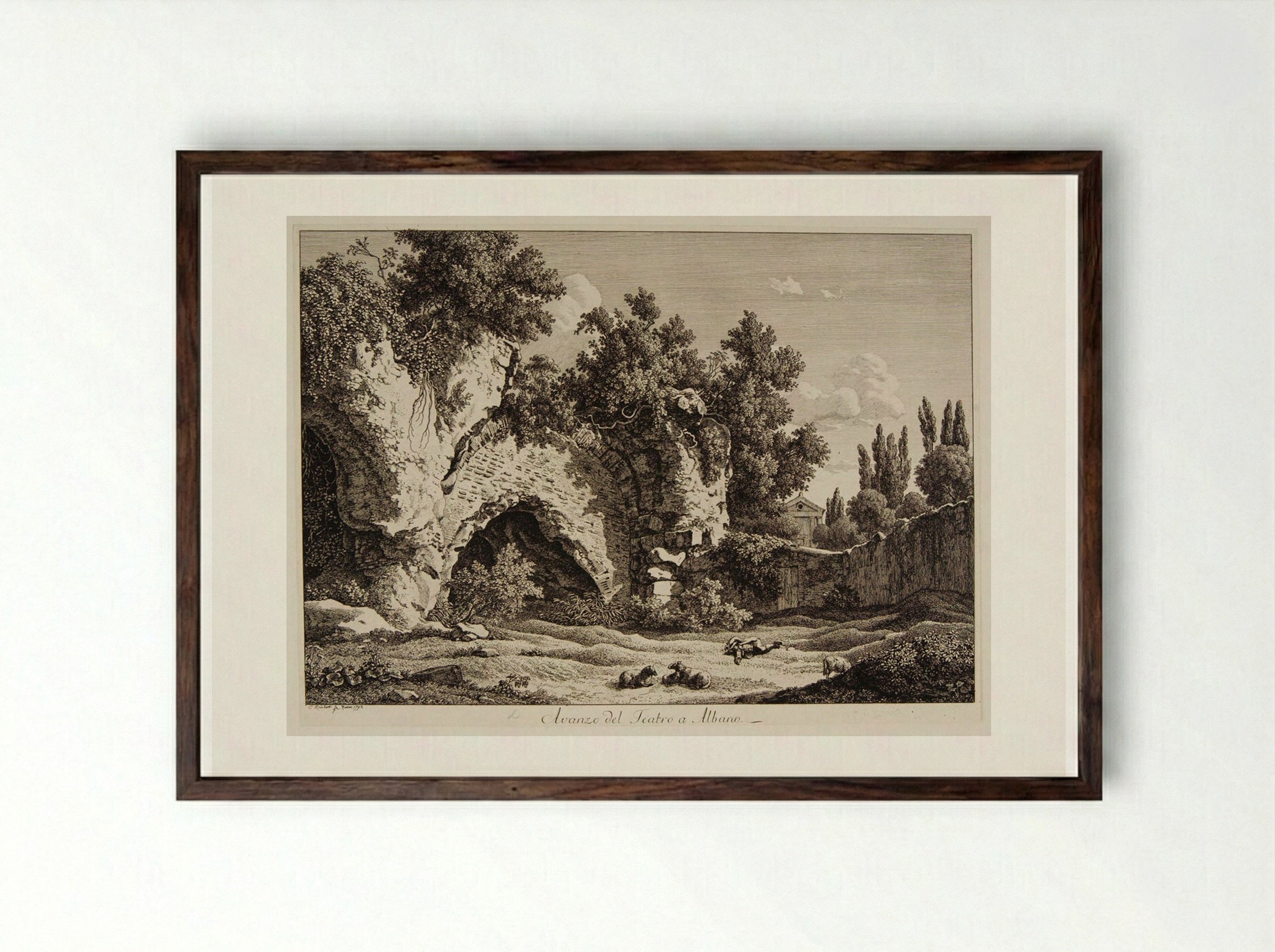 Avanzo del teatro a Albano - Johann Christian Reinhart - Framed Print Dark Wood