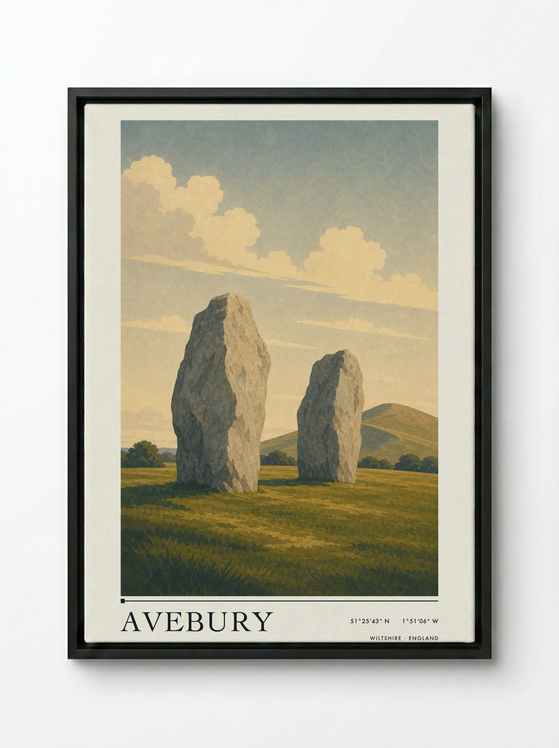 Avebury Wiltshire England Travel Poster - Framed Canvas Black