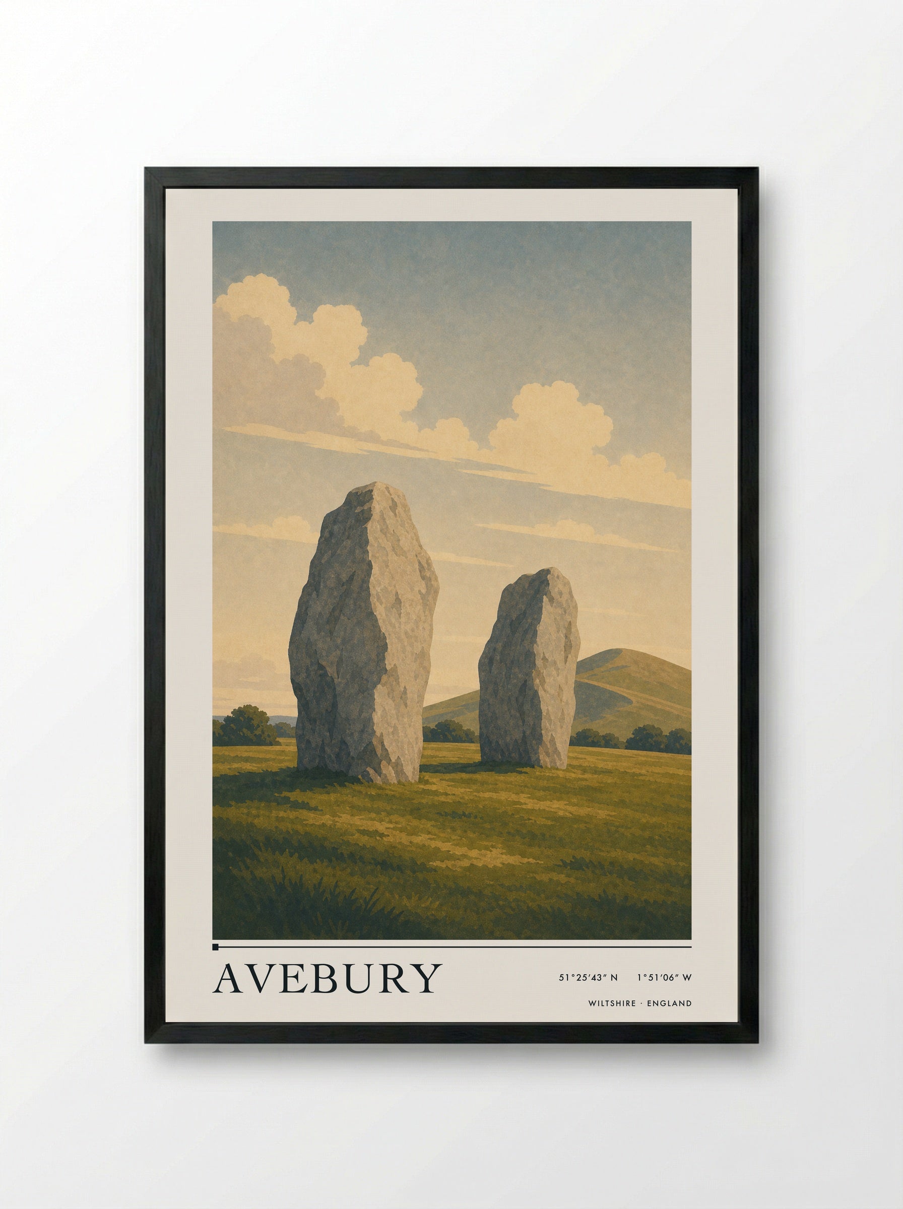 Avebury Wiltshire England Travel Poster - Framed Print Black