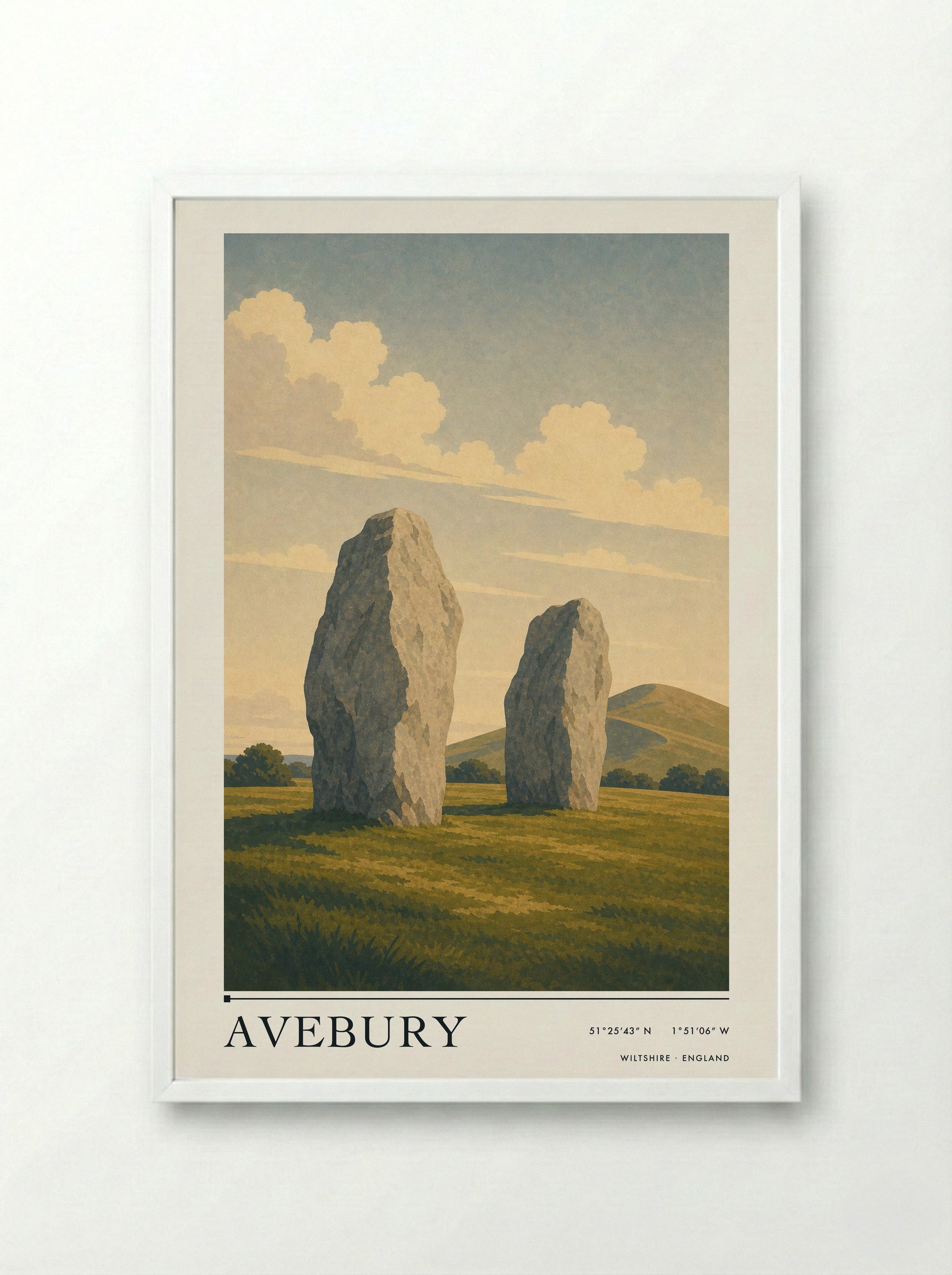 Avebury Wiltshire England Travel Poster - Framed Print White