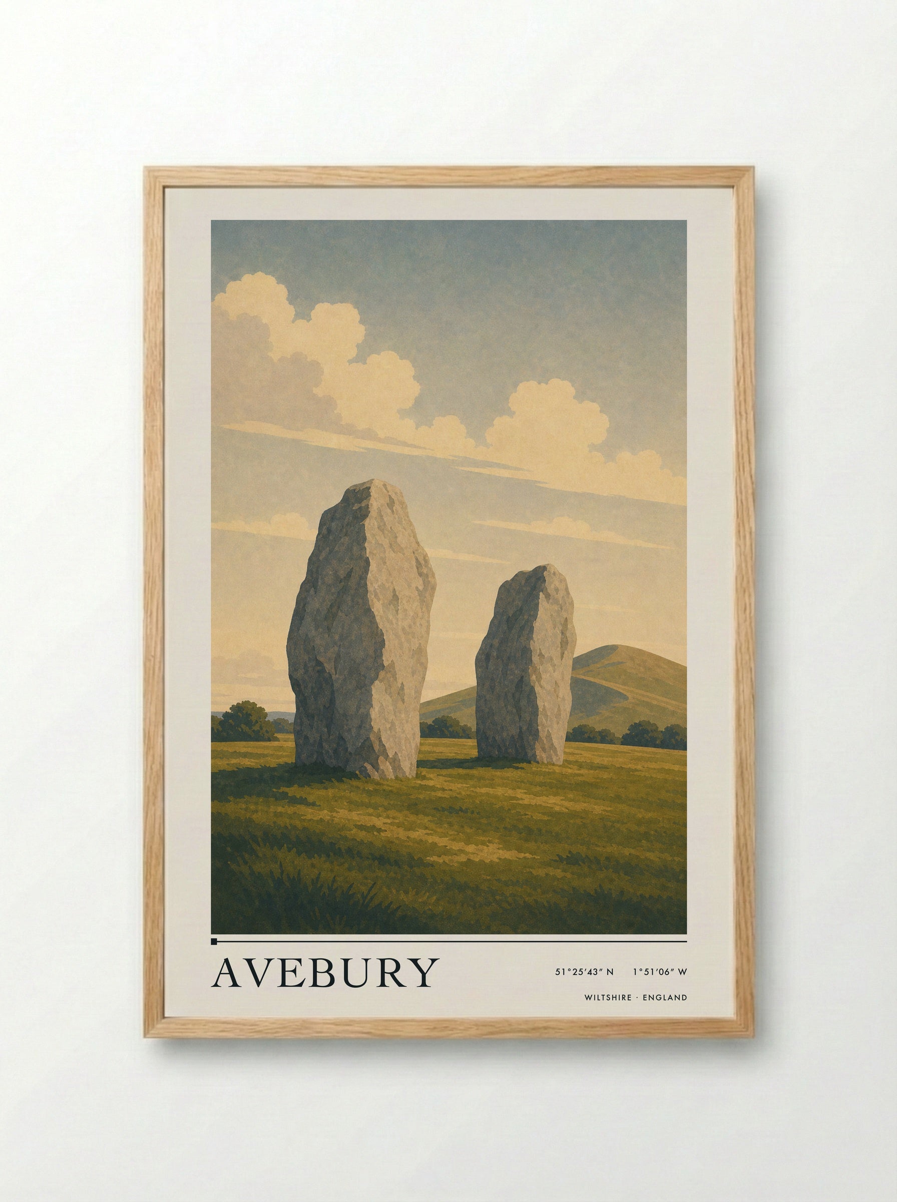 Avebury Wiltshire England Travel Poster - Framed Print Wood