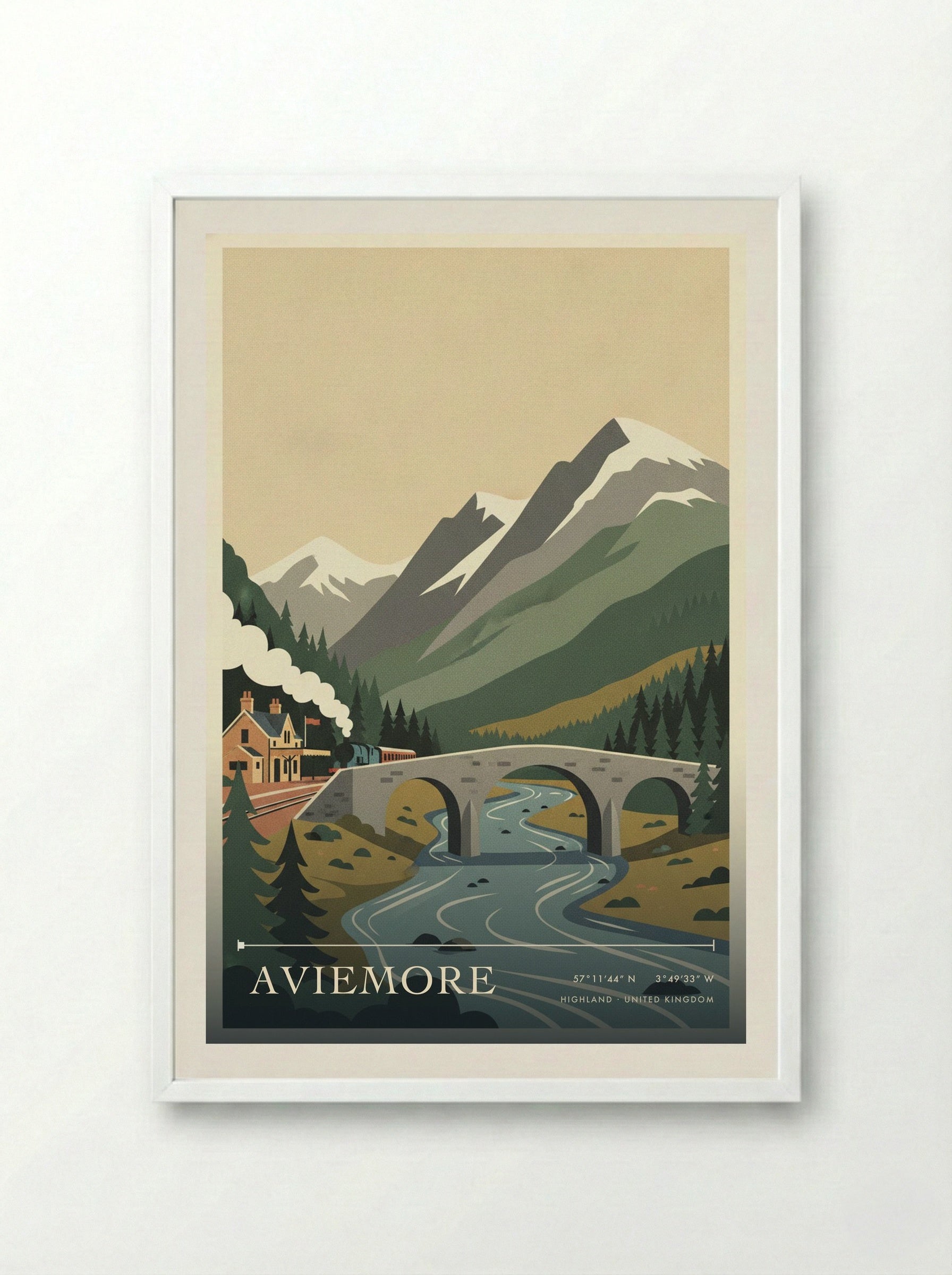 Aviemore Highland United Kingdom Travel Poster - Framed Print White