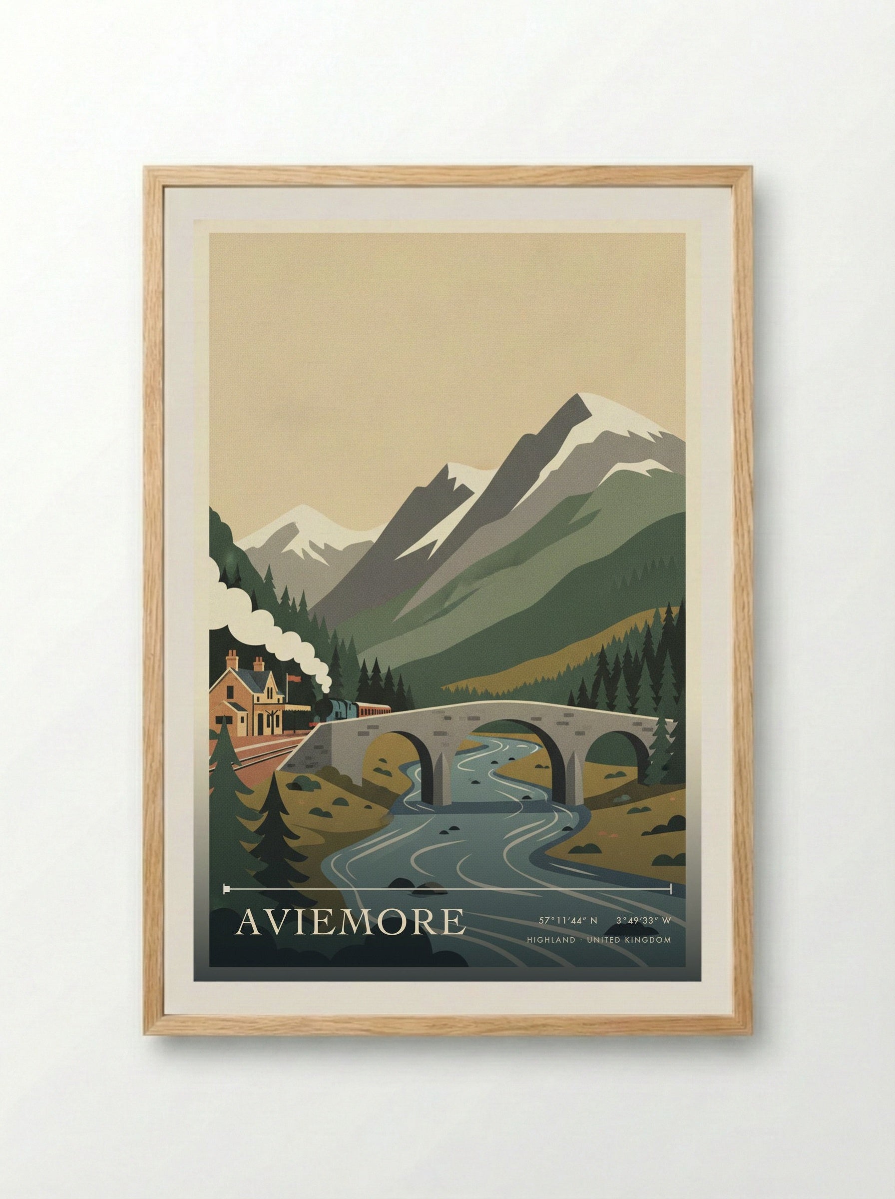 Aviemore Highland United Kingdom Travel Poster - Framed Print Wood