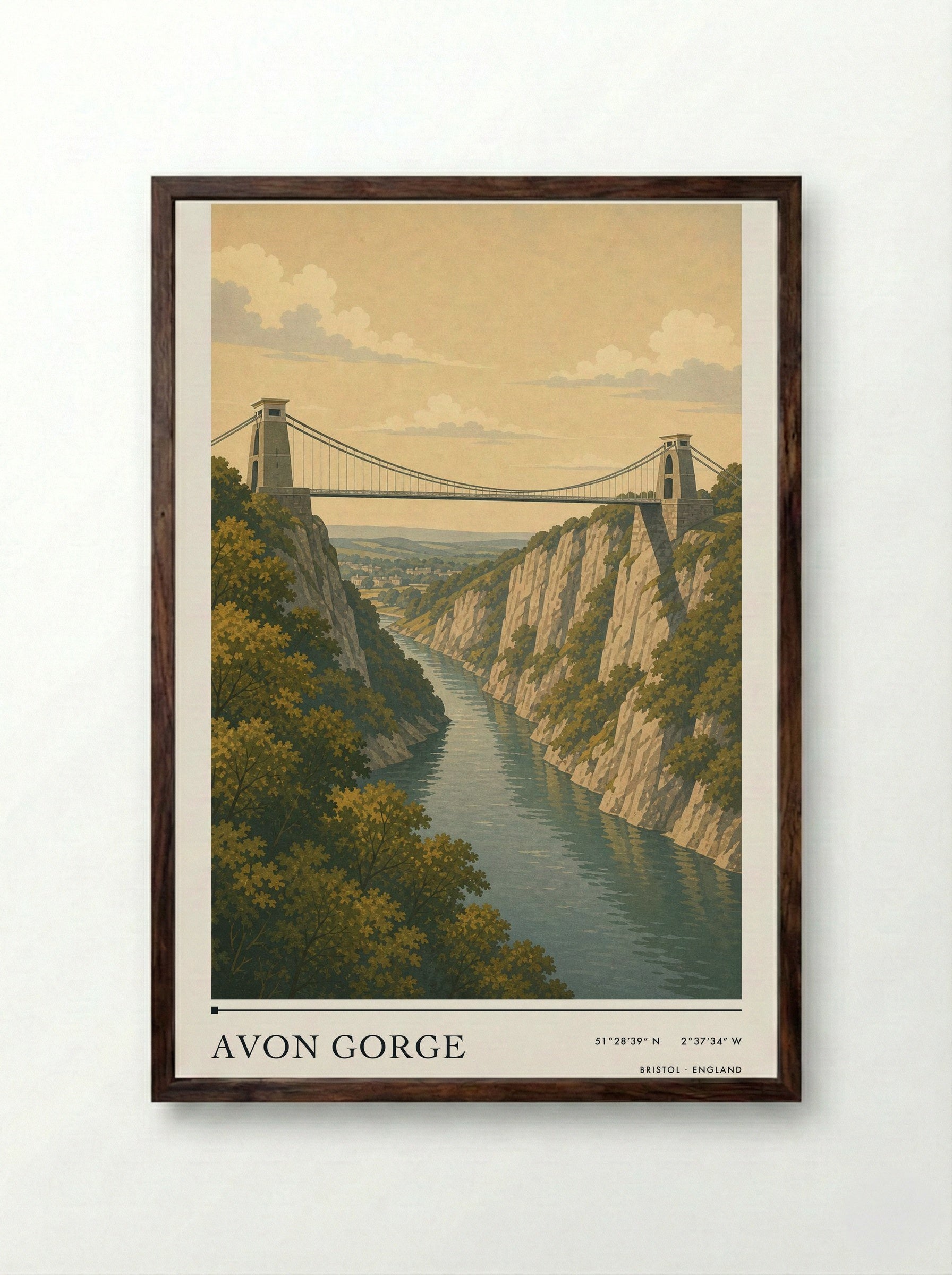 Avon Gorge Bristol England Travel Poster - Framed Print Dark Wood