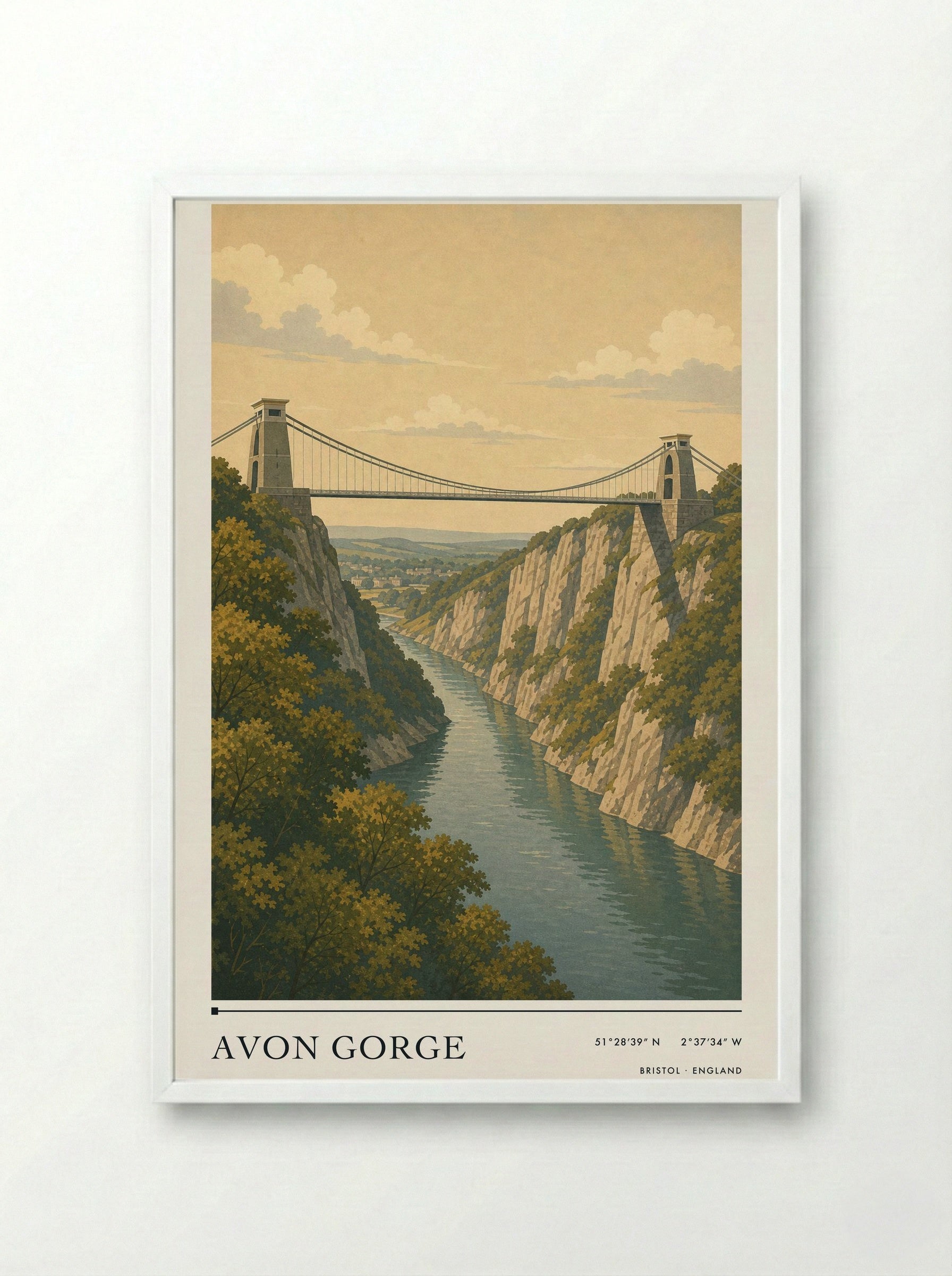 Avon Gorge Bristol England Travel Poster - Framed Print White