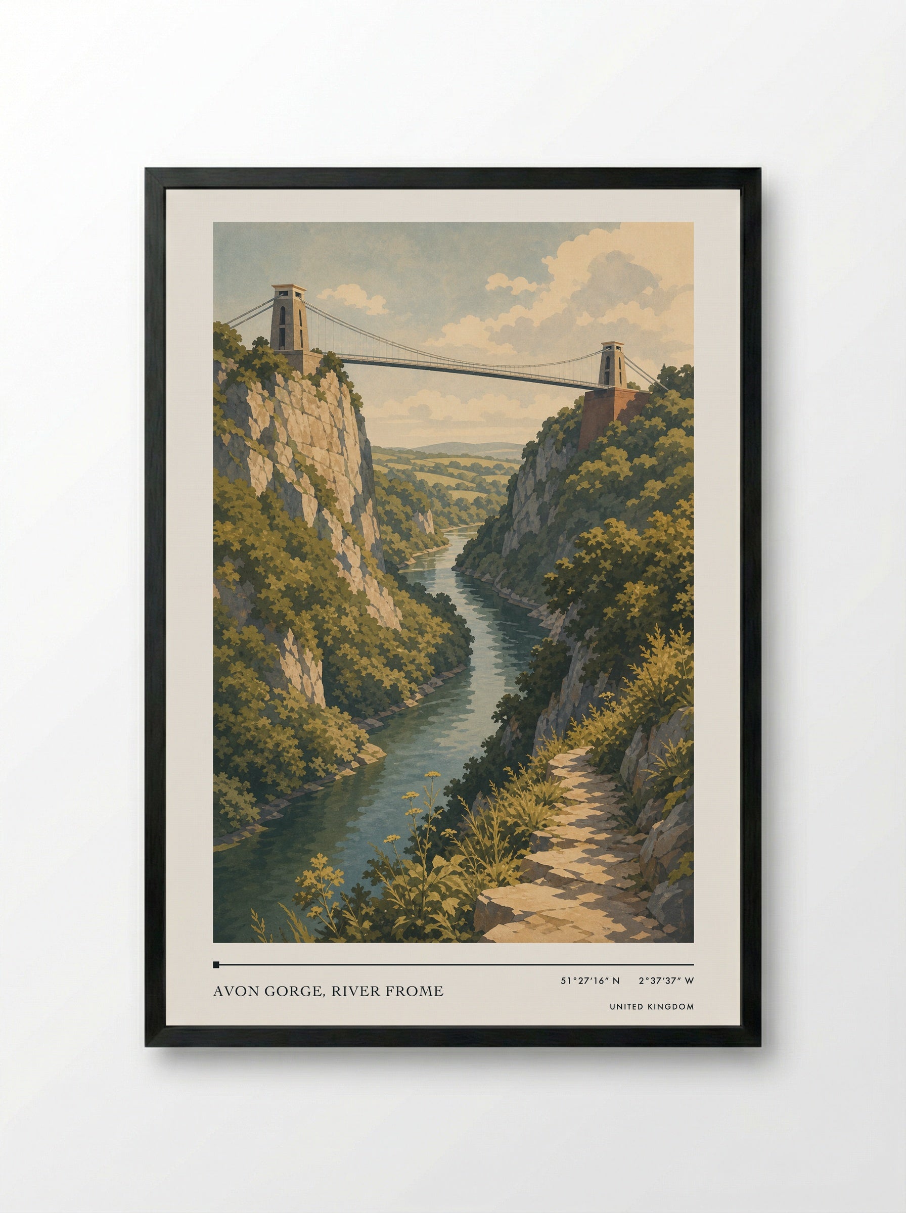 Avon Gorge, River Frome United Kingdom Travel Poster - Framed Print Black