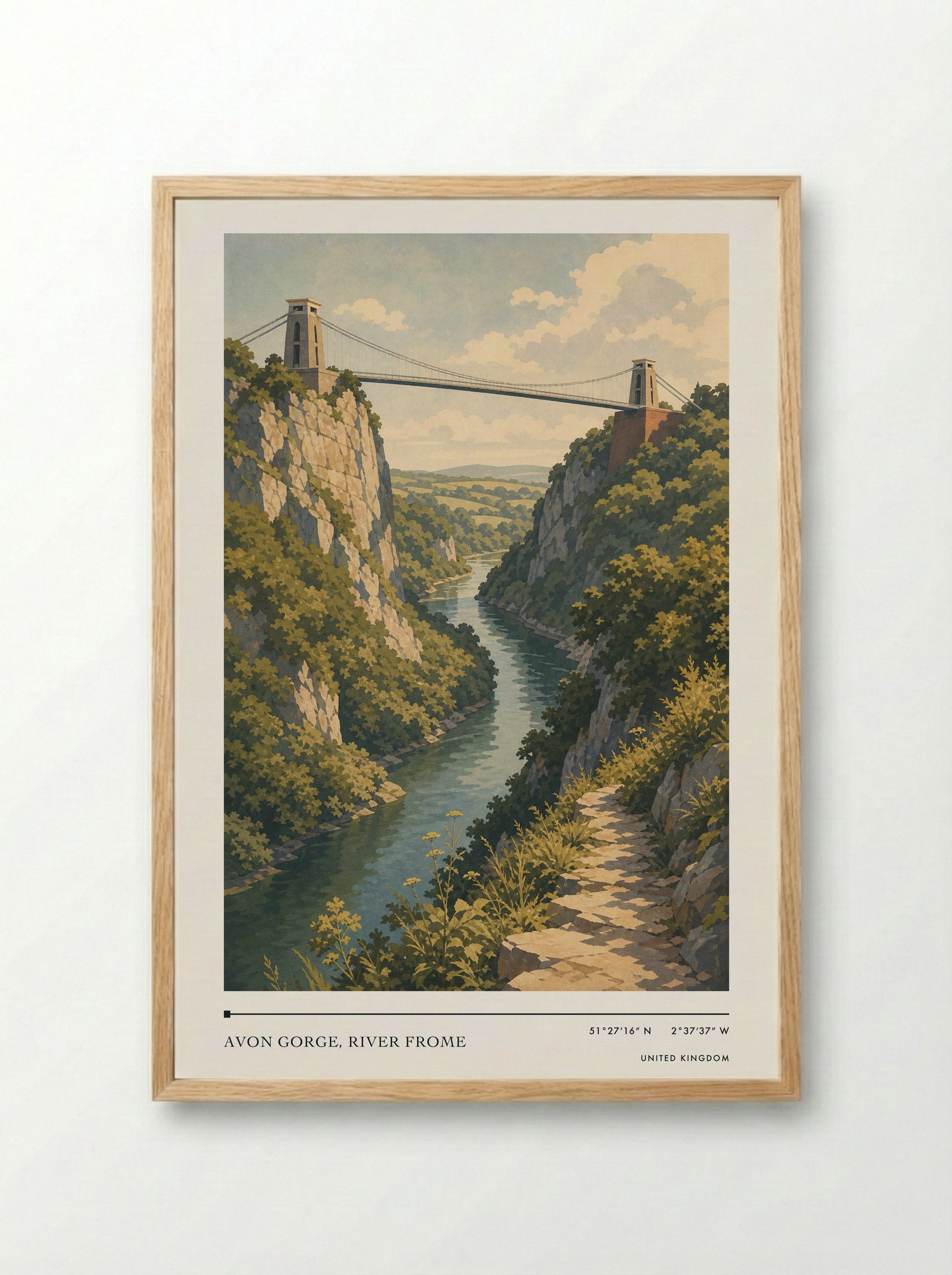 Avon Gorge, River Frome United Kingdom Travel Poster - Framed Print Wood