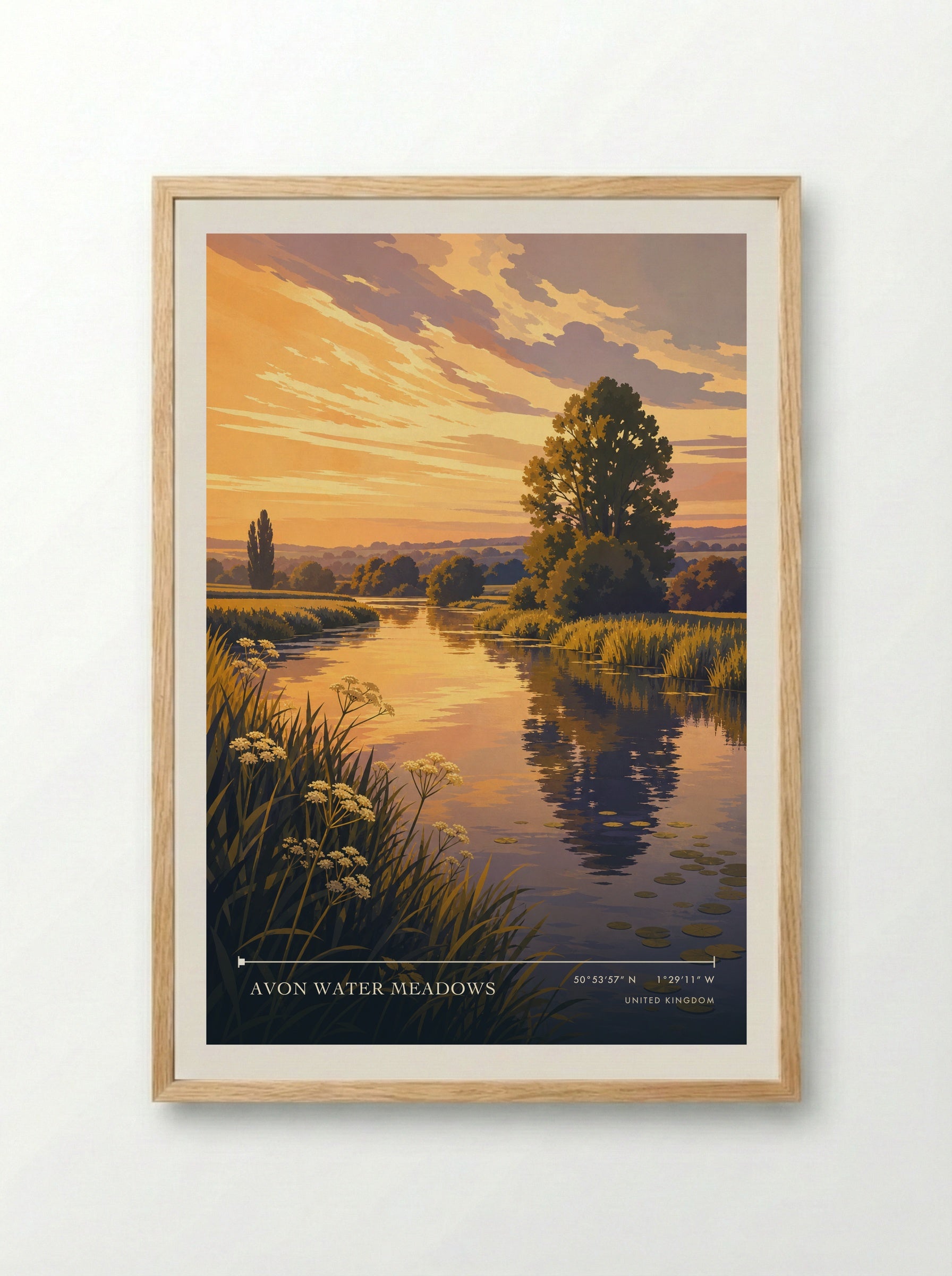 Avon Water Meadows United Kingdom Travel Poster - Framed Print Wood