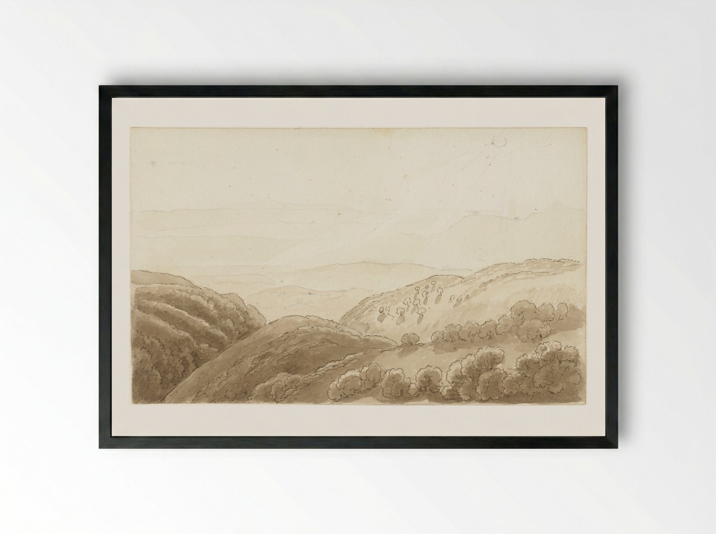 Avondlicht over de bergen bij Tivoli - Hendrik Voogd - Framed Print Black