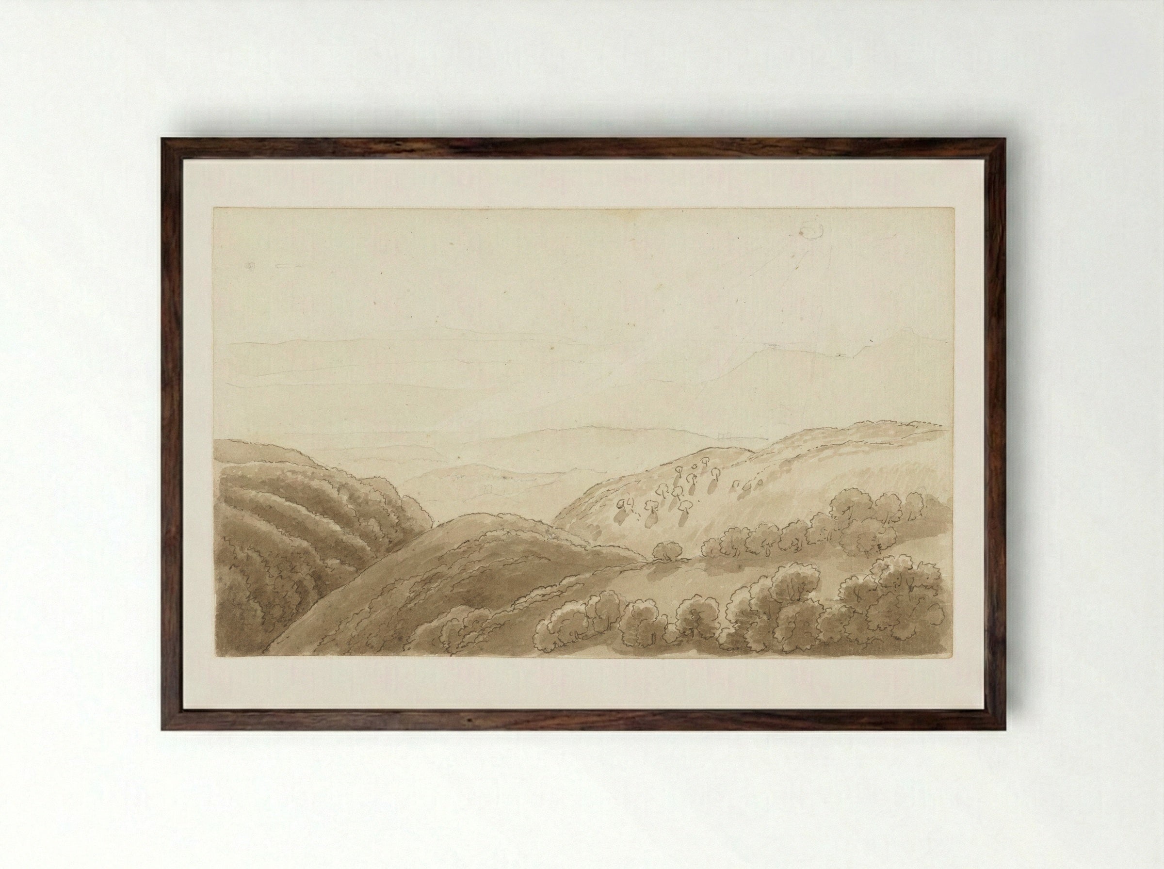 Avondlicht over de bergen bij Tivoli - Hendrik Voogd - Framed Print Dark Wood