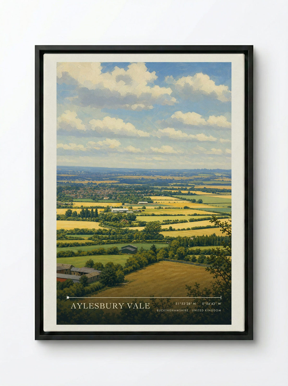 Aylesbury Vale Buckinghamshire United Kingdom Travel Poster - Framed Canvas Black