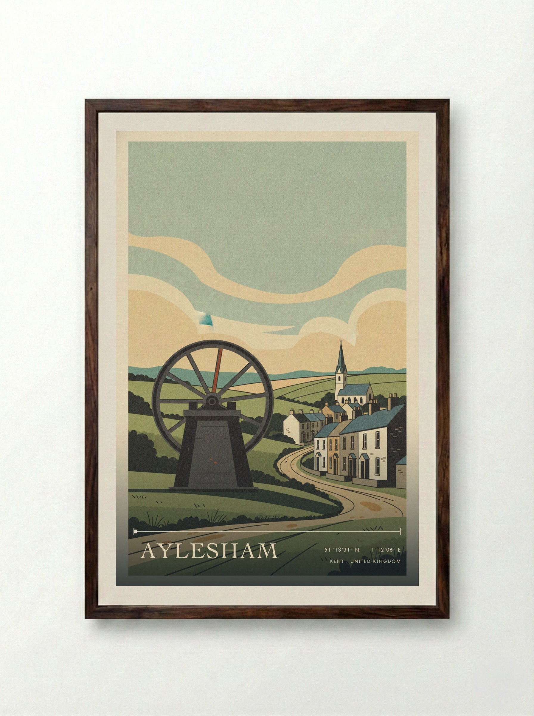 Aylesham Kent United Kingdom Travel Poster - Framed Print Dark Wood