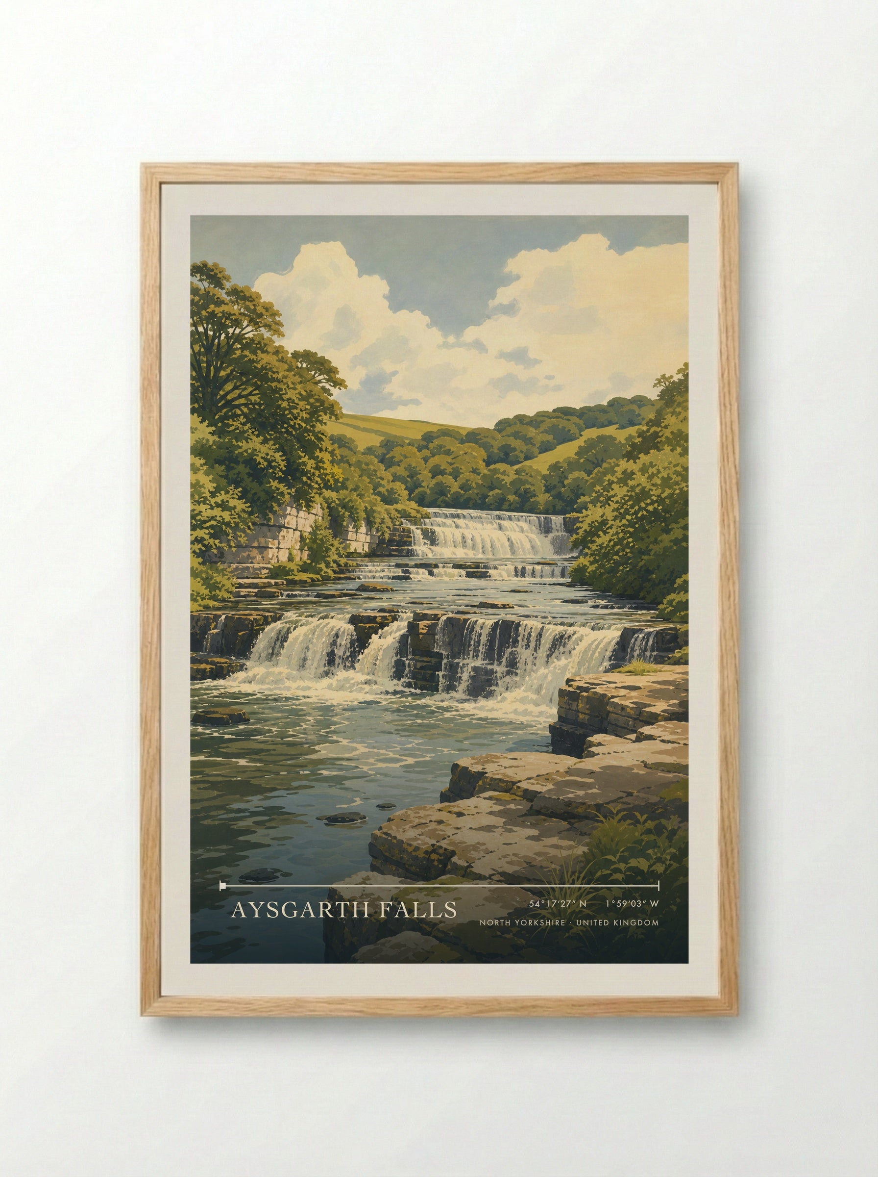 Aysgarth Falls North Yorkshire United Kingdom Travel Poster - Framed Print Wood