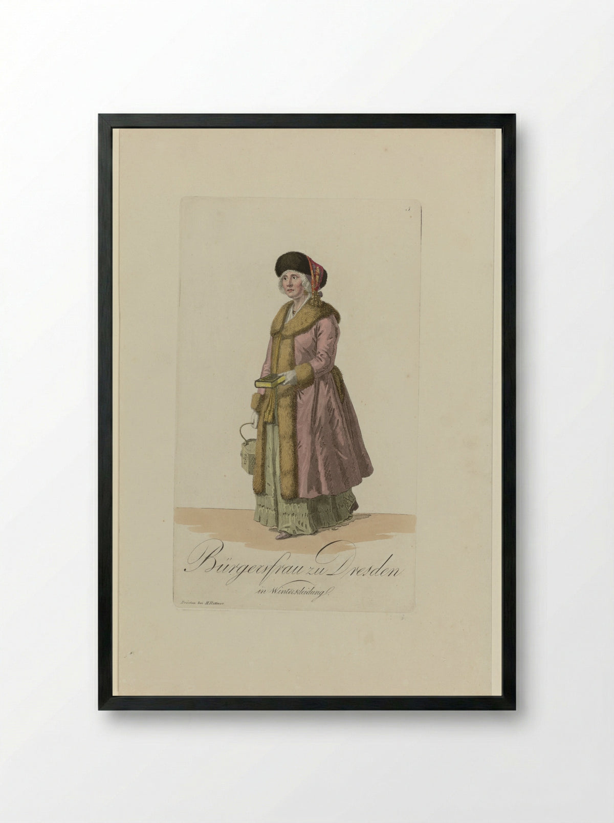 Bürgerfrau zu Dresden in Winterkleidung - Samuel Gränicher - Framed Print Black