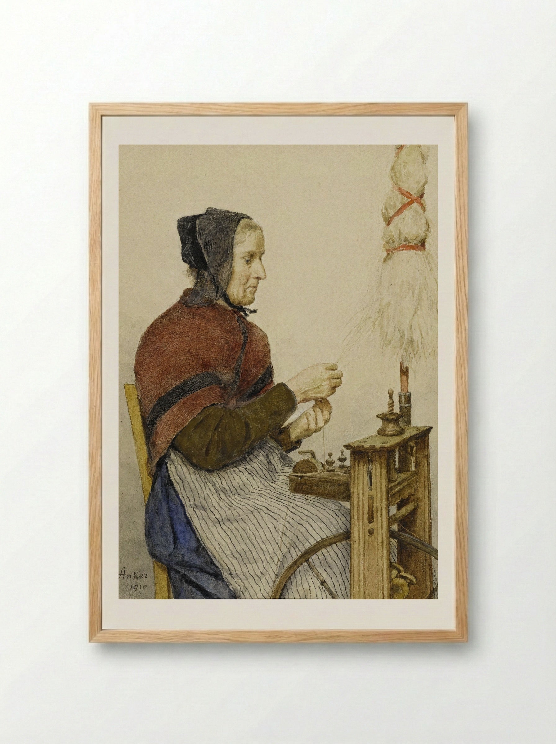 Bäuerin am Spinnrad - Albert Anker - Framed Print Wood
