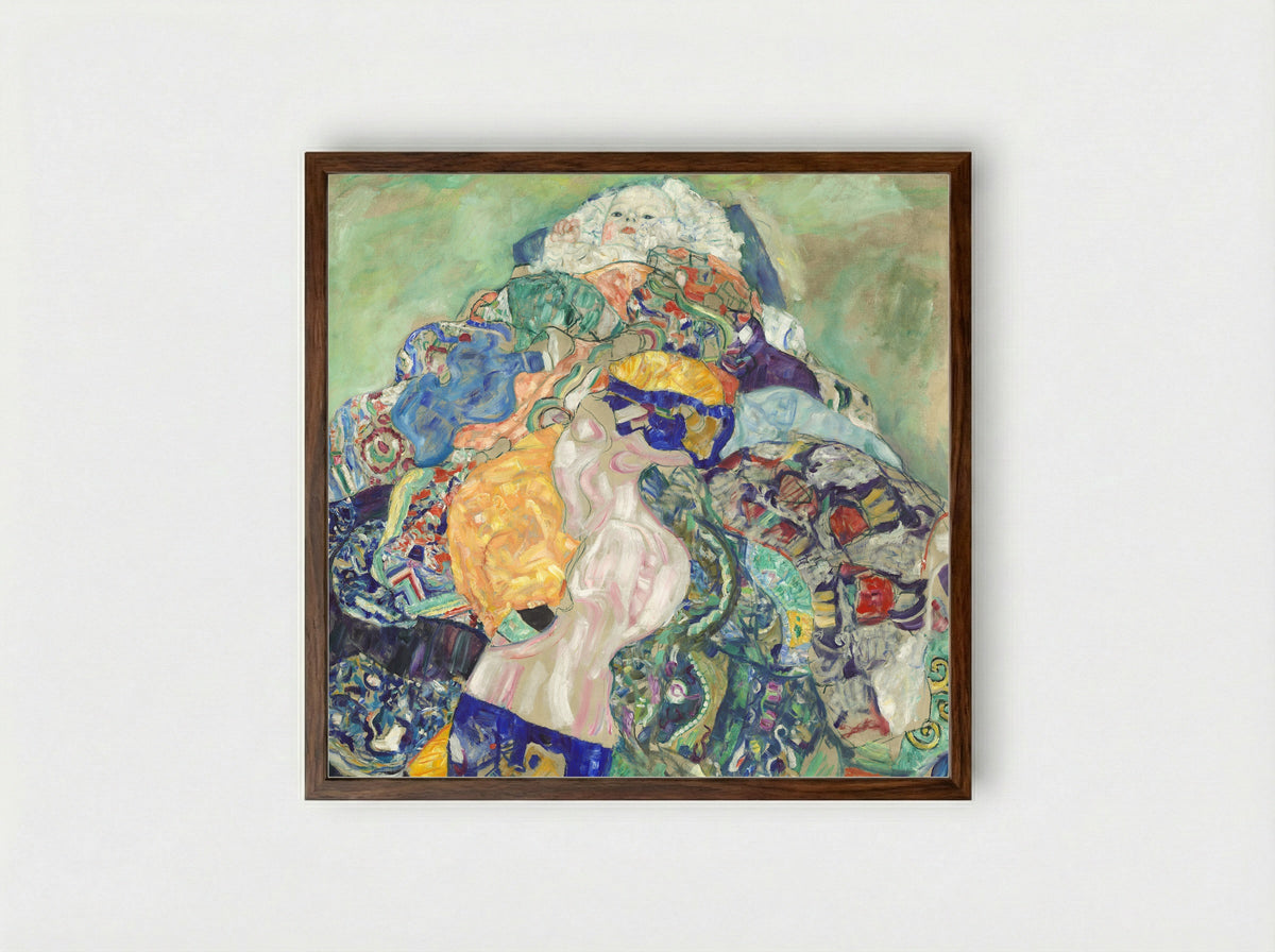 Baby (Cradle) - Gustav Klimt - Framed Print Dark Wood