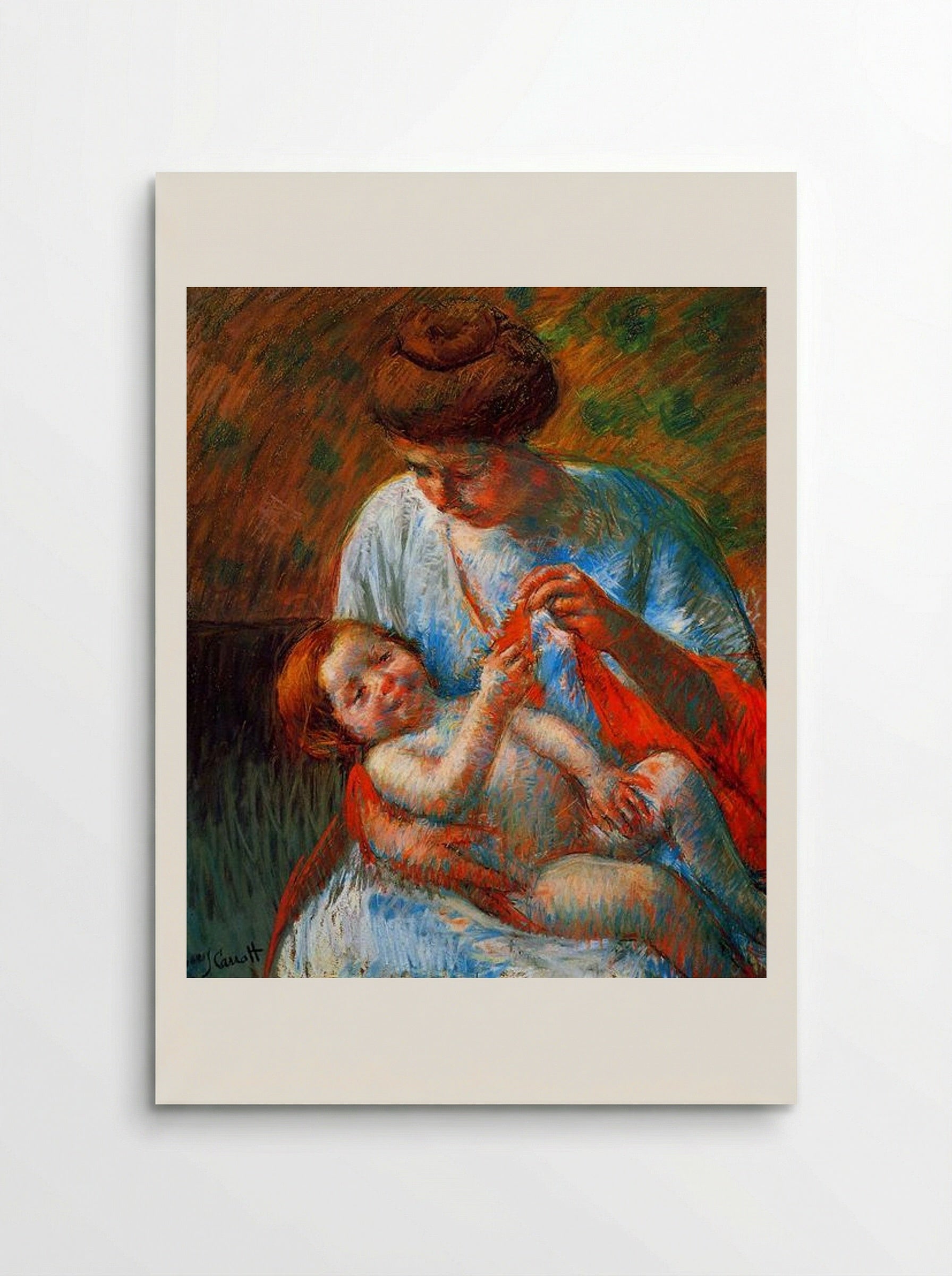 Baby Lying on His Mother's Lap, Reaching to Hold a Scarf - Mary Cassatt - Poster