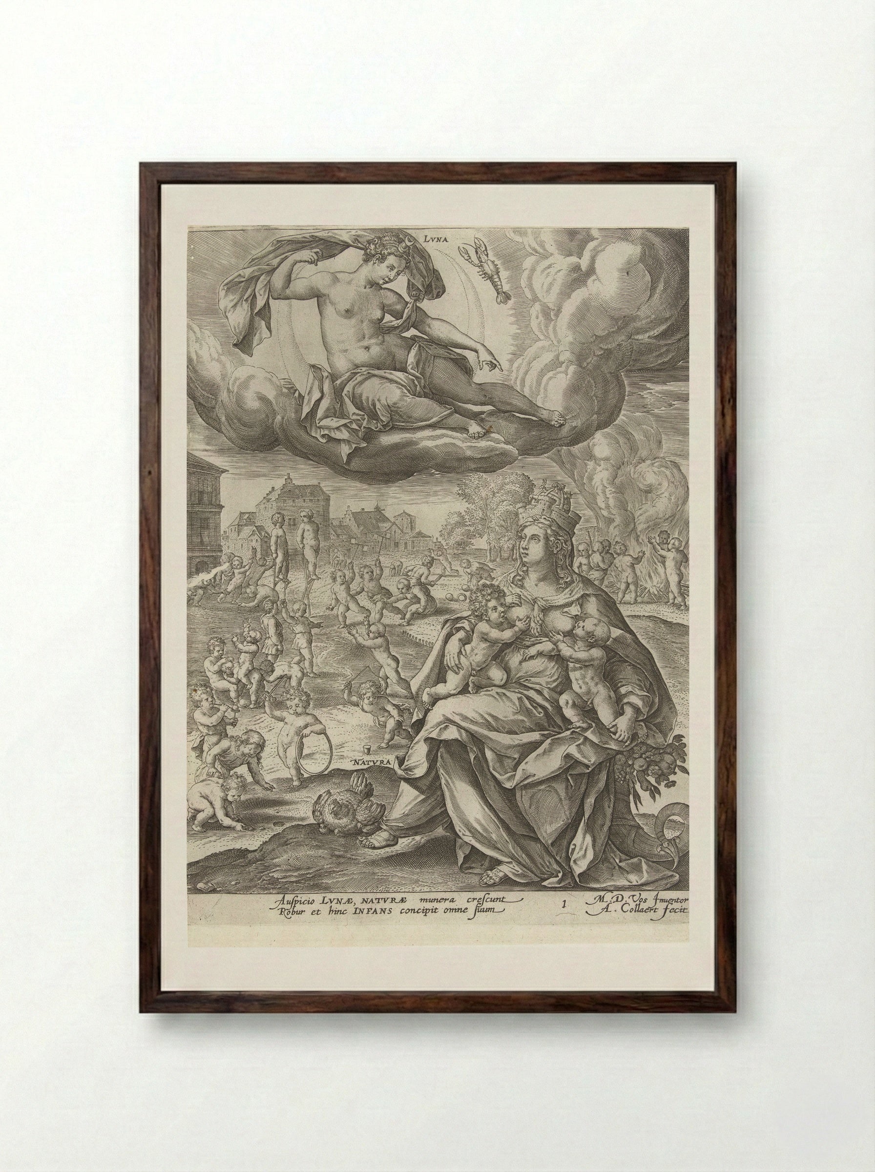 Babytijd onder invloed van de maan - Gerard de Jode - Framed Print Dark Wood