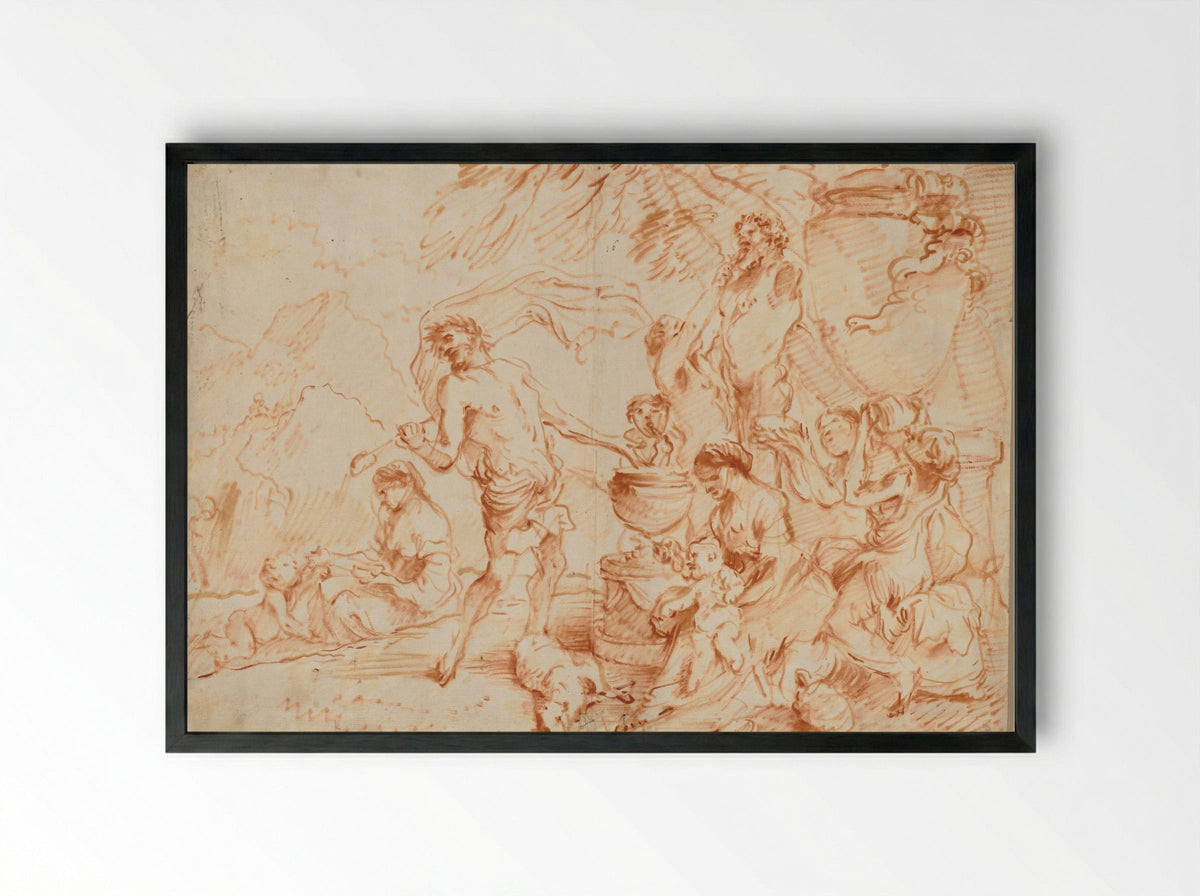 Bacchanal Before a Herm - Giovanni Benedetto Castiglione - Framed Print Black