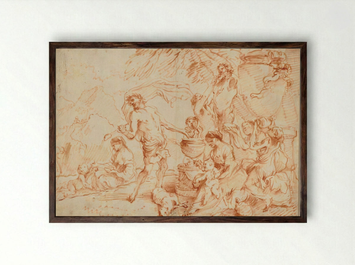 Bacchanal Before a Herm - Giovanni Benedetto Castiglione - Framed Print Dark Wood