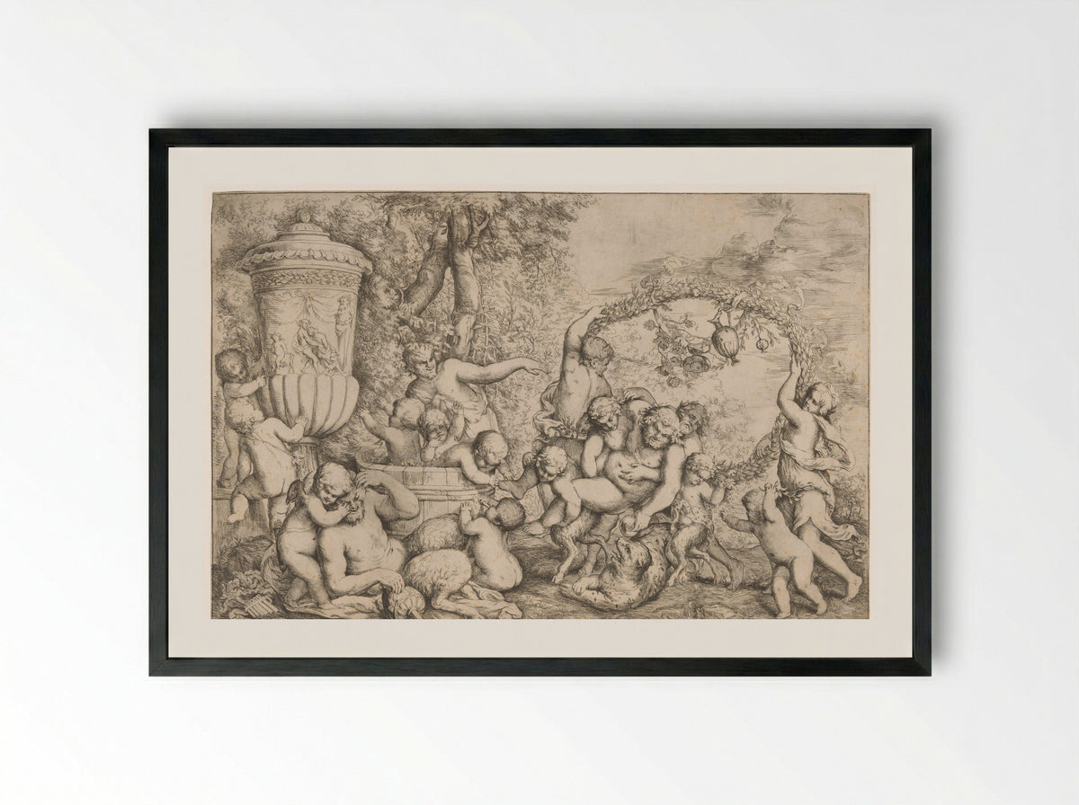 Bacchanal with Silenus - Giovanni Andrea Podestà - Framed Print Black