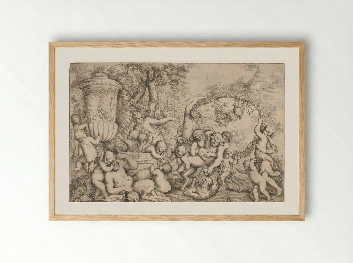 Bacchanal with Silenus - Giovanni Andrea Podestà - Framed Print Wood