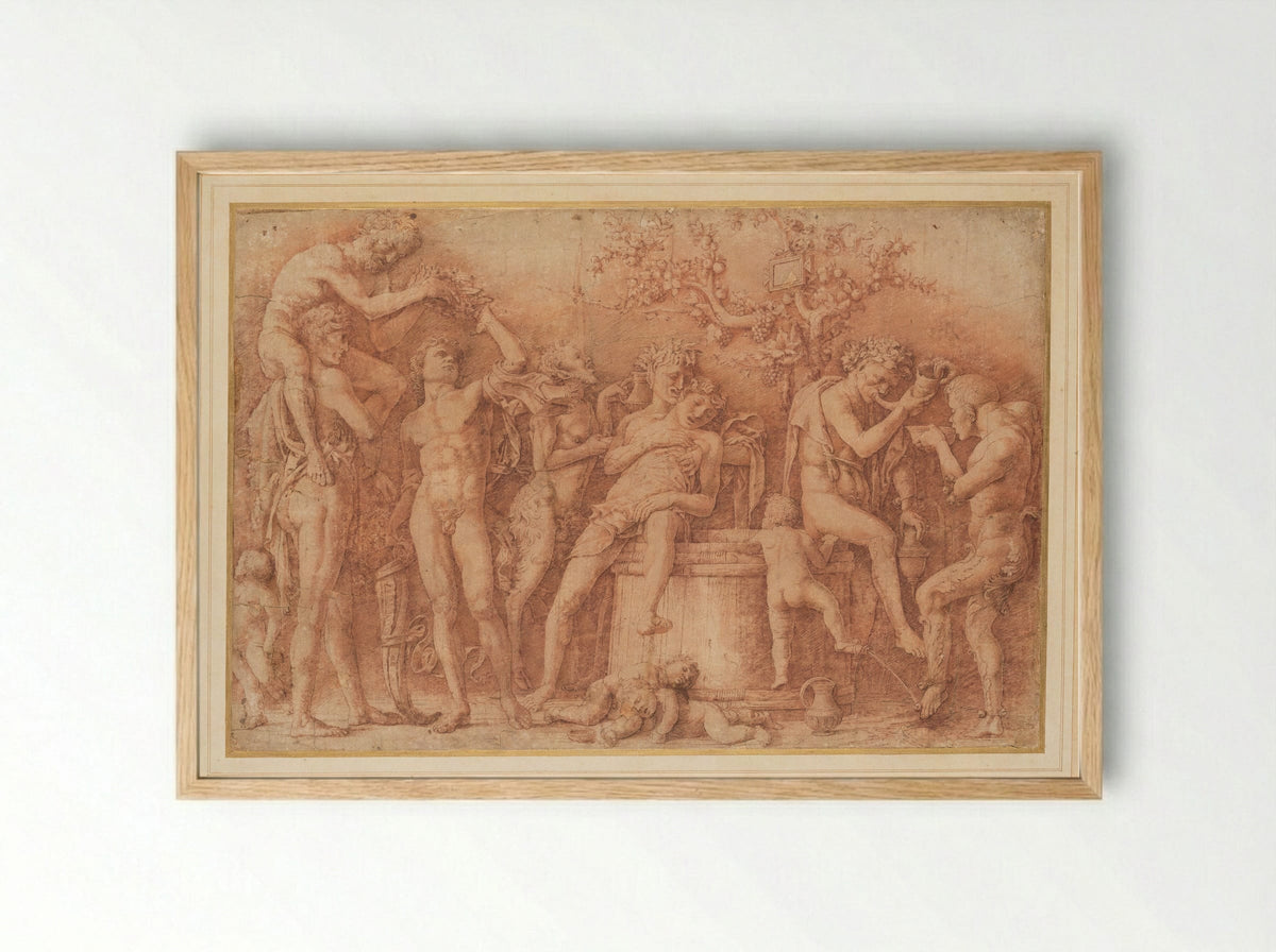 Bacchanal with Wine Press - Andrea Mantegna - Framed Print Wood