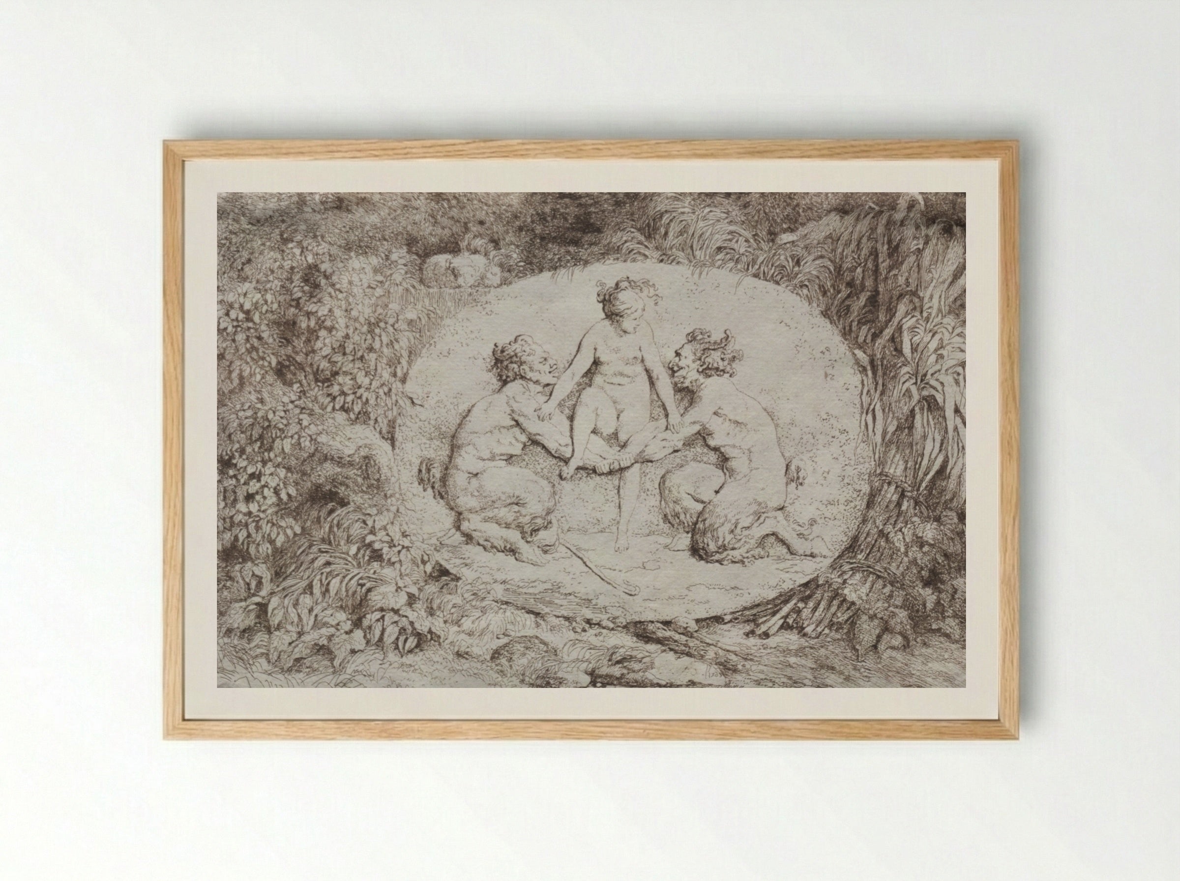 Bacchanales: Nymph Supported by Two Satyrs - Jean-Honoré Fragonard - Framed Print Wood