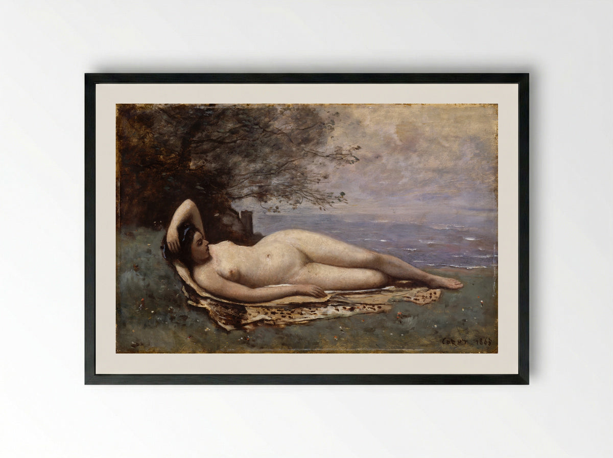 Bacchante by the Sea - Camille Corot - Framed Print Black