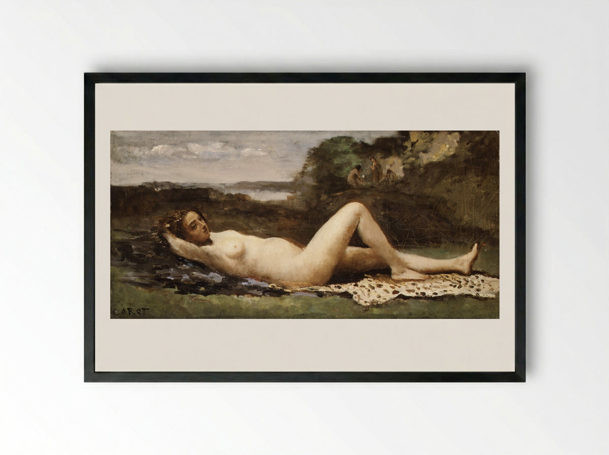 Bacchante in a Landscape - Camille Corot - Framed Print Black