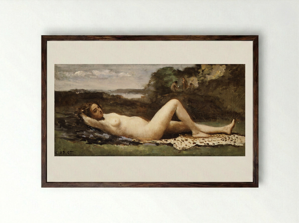 Bacchante in a Landscape - Camille Corot - Framed Print Dark Wood