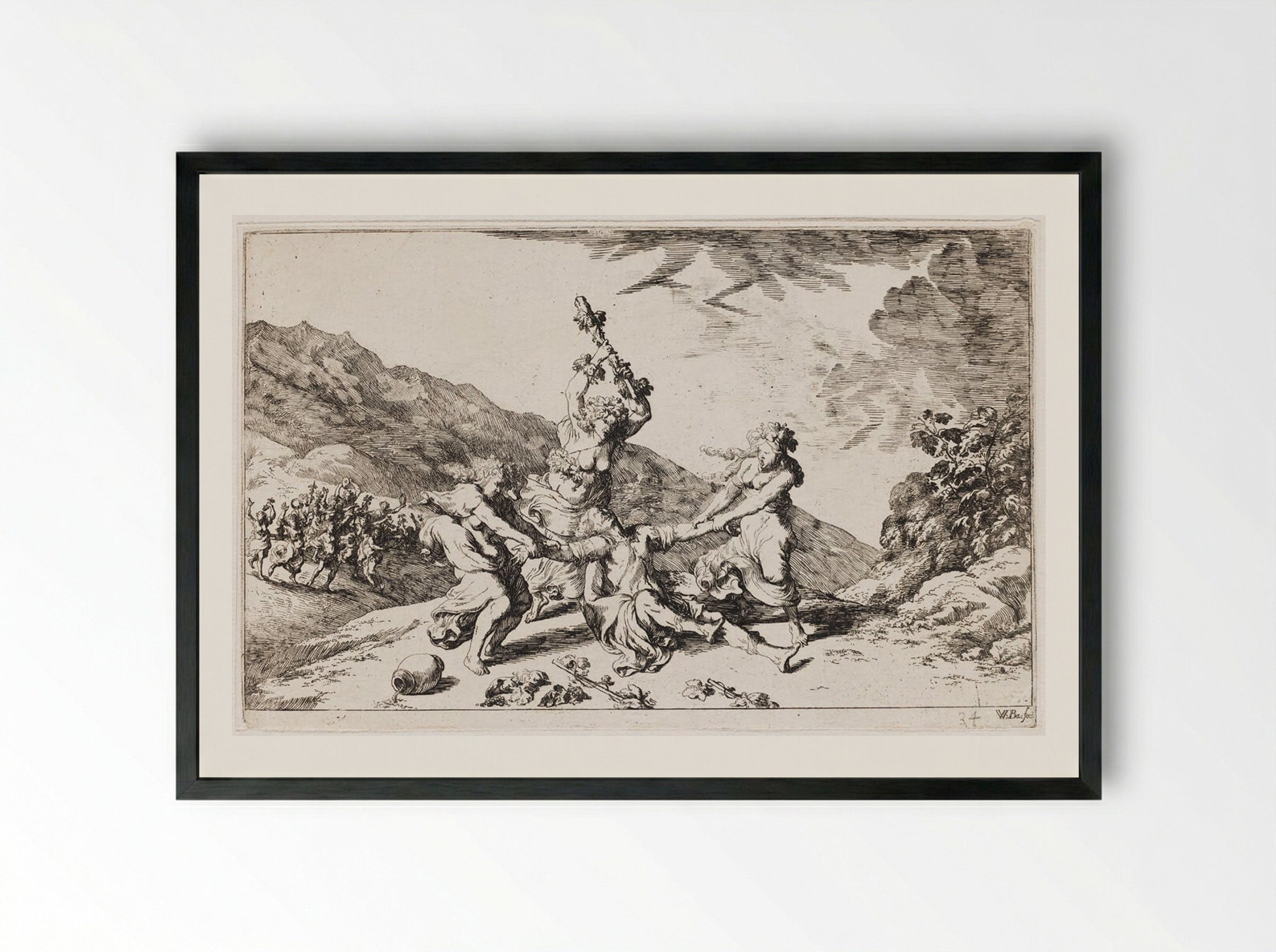Bacchantes Tear Pentheus Limb from Limb - Johann Wilhelm Baur - Framed Print Black