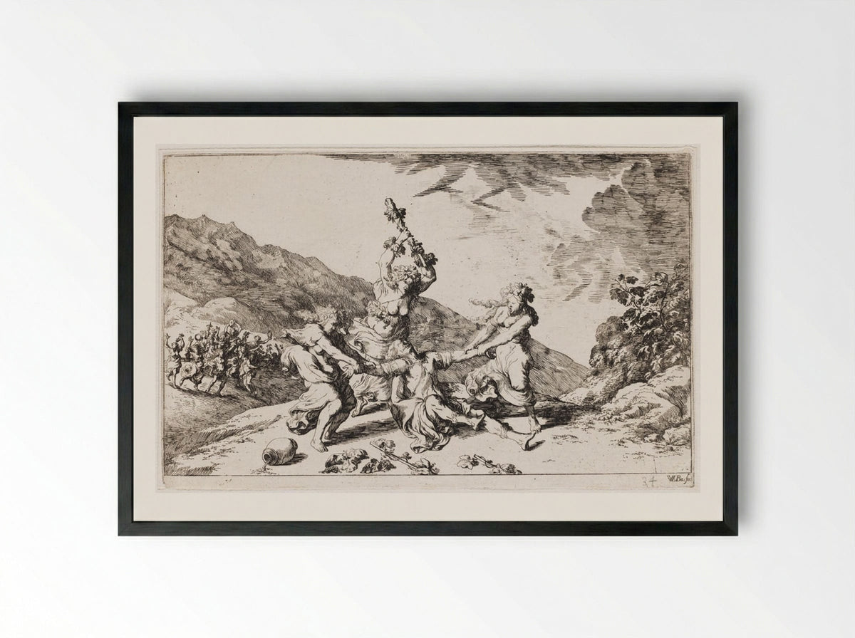 Bacchantes Tear Pentheus Limb from Limb - Johann Wilhelm Baur - Framed Print Black