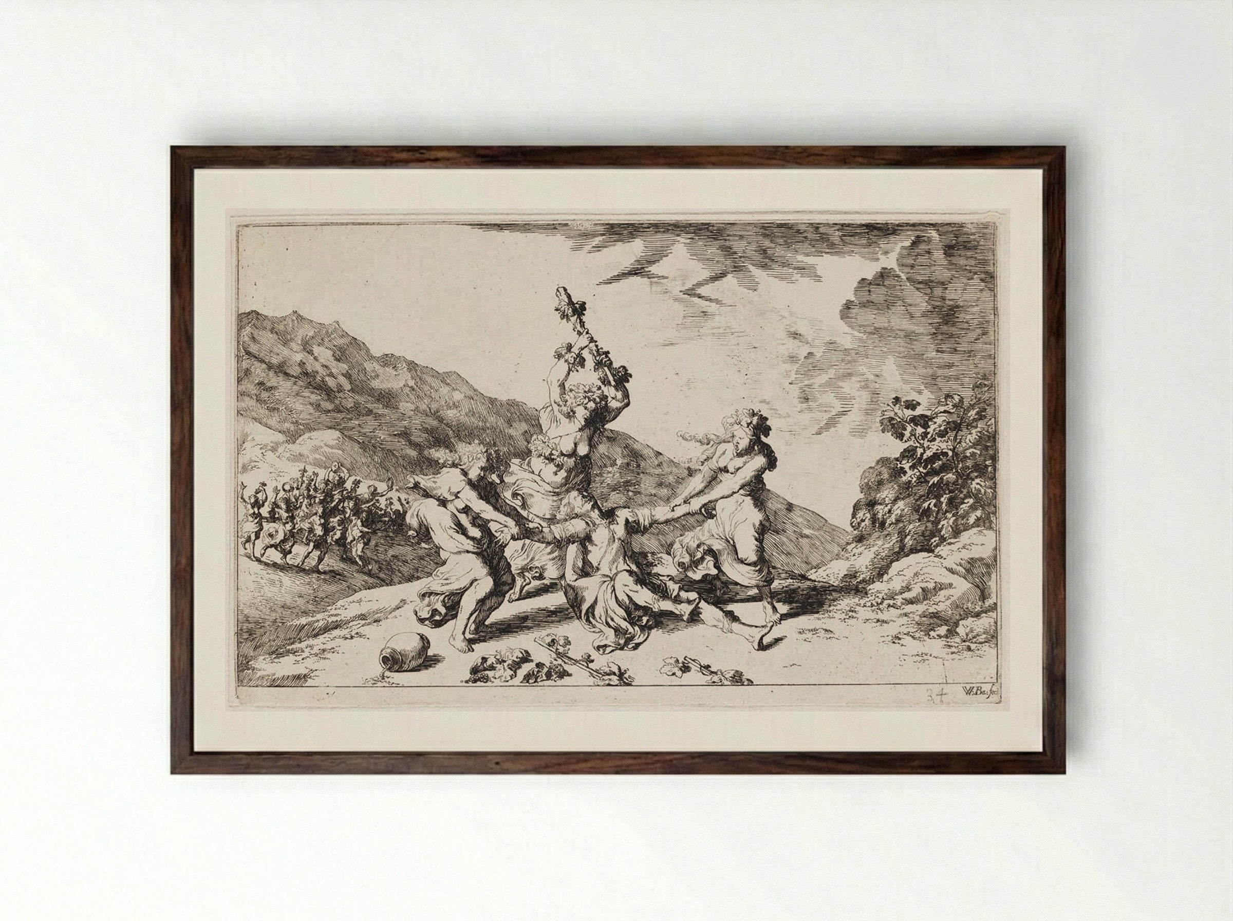 Bacchantes Tear Pentheus Limb from Limb - Johann Wilhelm Baur - Framed Print Dark Wood