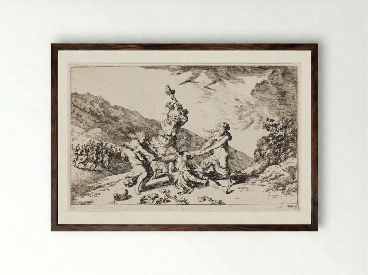 Bacchantes Tear Pentheus Limb from Limb - Johann Wilhelm Baur - Framed Print Dark Wood
