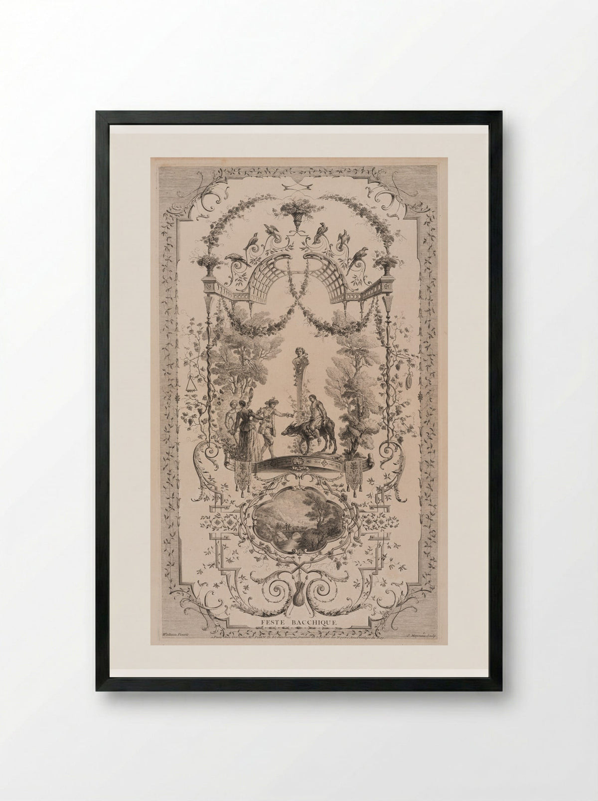 Bacchic Festival - Jean Moyreau - Framed Print Black